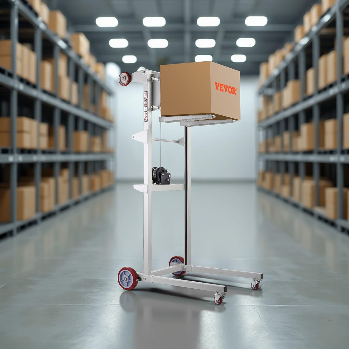 VEVOR Material Lift Winch Stacker, 551 lbs Capacity, Heavy Duty Pallet Truck Dolly with Adjustable Forks & 6-Wheel System, 70 inch Max Lifting Height, Industrial Manual Pallet Truck Dolly