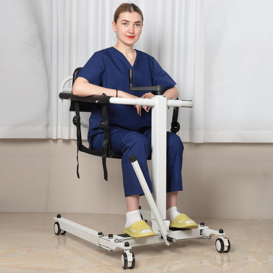 Manual Patient Lift Transfer Chair, Foldable Transfer Lift Chair, Adjustable Height & Base Width, Portable Lift Assist for Elderly, Bed to Wheelchair/Sofa/Toilet/Car Transfers
