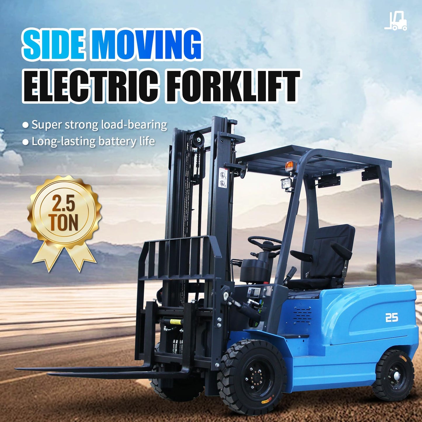 2.5 Ton Electric Forklift Pallet Stacker, Compact Forklift Capacity Heavy Duty Industrial Material Handler for Warehouse Factory Logistics Lead Acid Battery Powered, Moved Sideways (Blue)