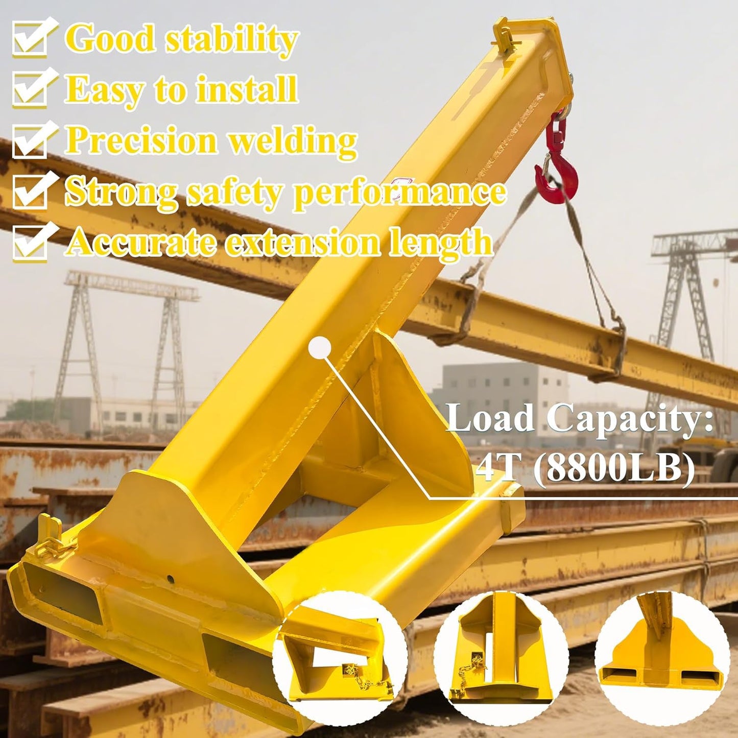 HQHAOTWU Forklift Jib Boom Crane 8800lbs Capacity Telescoping Mobile Crane Industrial Adjustable Forklift Lifting Hoist Truss Jib Boom Hook Manual Telescopic 63in-94.5in for Warehouse & Factories