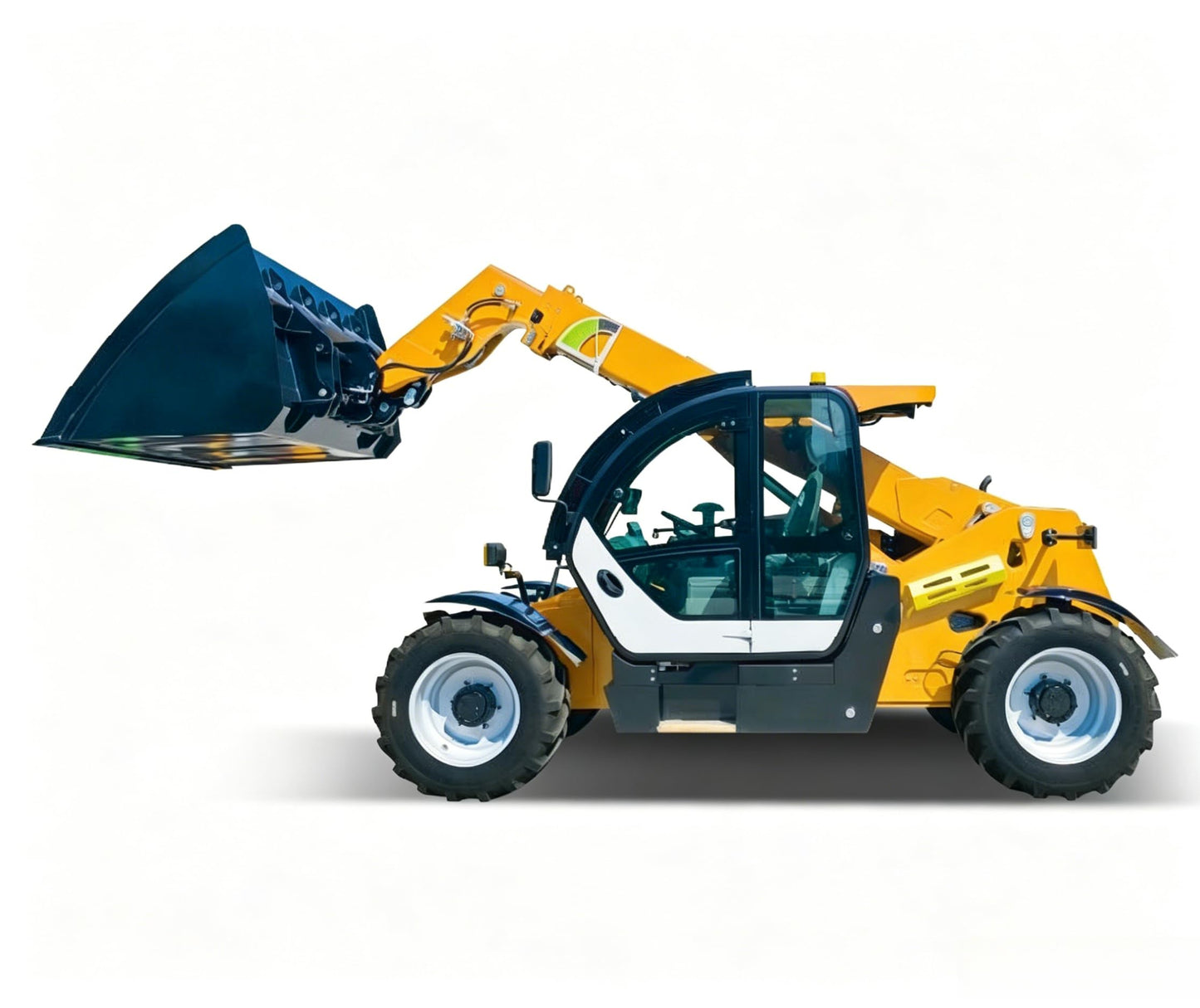 Compact Telehandler Forklift for Warehouse and Farm Material Handling, Rough Terrain Telescopic Reach Lifting Equipment with Enclosed Cab for Outdoor Loading Work