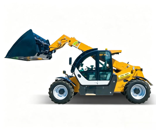 Compact Telehandler Forklift for Warehouse and Farm Material Handling, Rough Terrain Telescopic Reach Lifting Equipment with Enclosed Cab for Outdoor Loading Work
