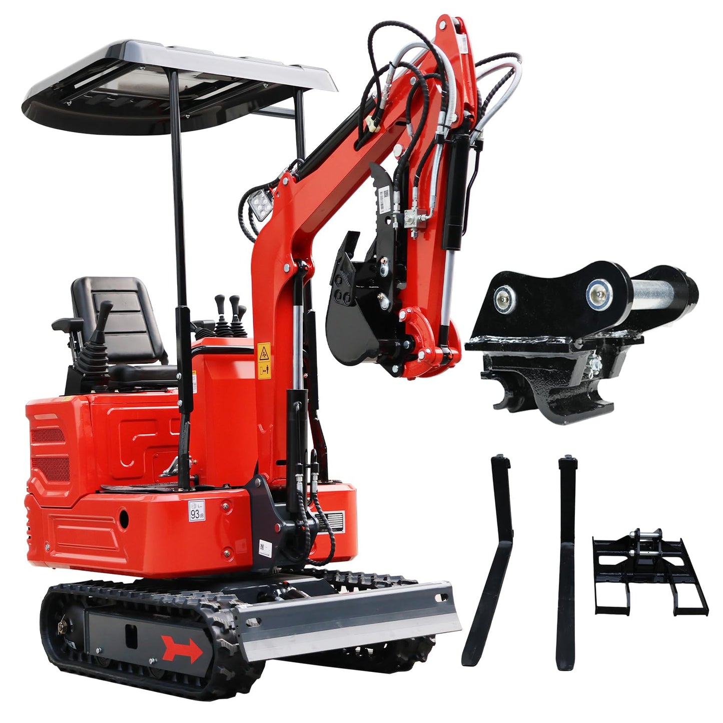 DS-16, 1.4 Tons KubotaDiesel Mini Excavator, w/Pilot System, Full Hydraulic System, Water Cooling, Hydraulic Thumb Clamp, Bucket, Palletfork,Work for Any Occasions, US in Stock red (red2)