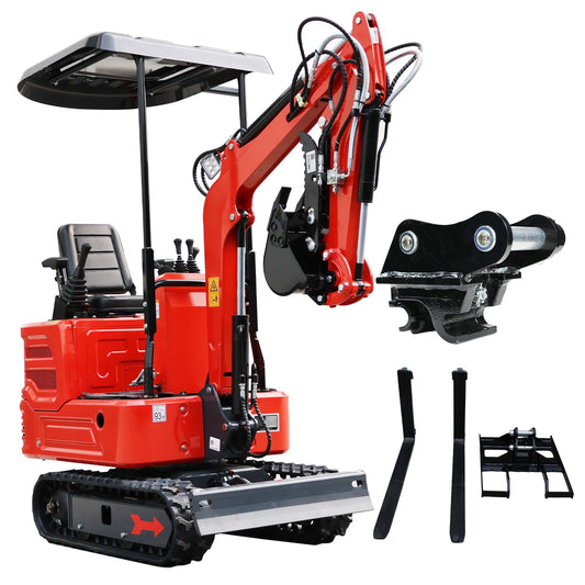 DS-16, 1.4 Tons KubotaDiesel Mini Excavator, w/Pilot System, Full Hydraulic System, Water Cooling, Hydraulic Thumb Clamp, Bucket, Palletfork,Work for Any Occasions, US in Stock red (red2)