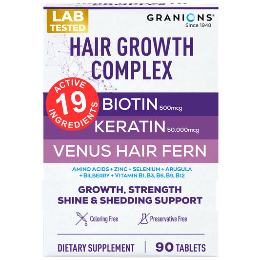 Granions Hair Growth Supplements - Biotin, Keratin & Amino Acids, Zinc & Selenium Pills for Women and Men - B-Vitamins Complex Hair Vitamins for Strength, Shine & Less Shedding - 90 Tablets