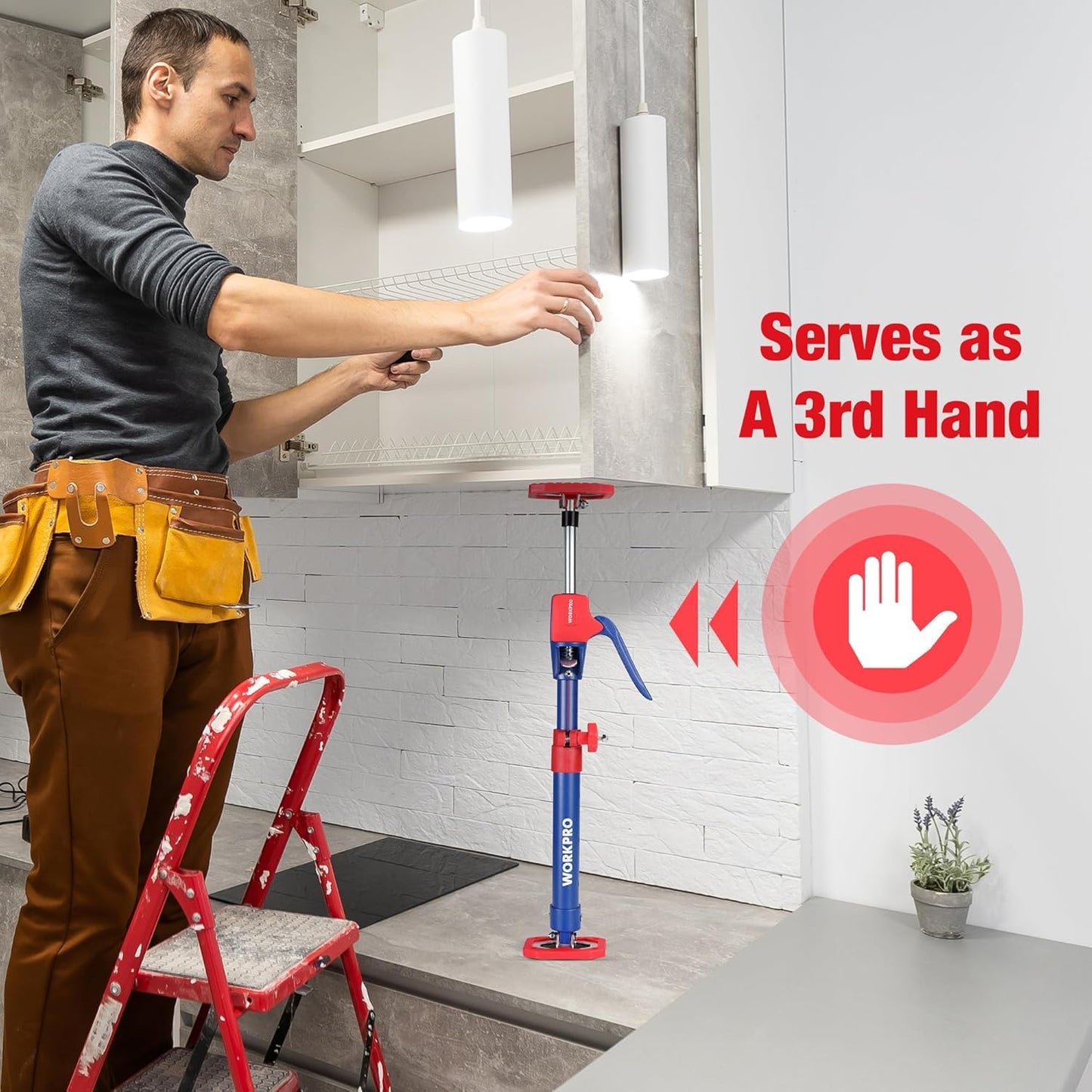 WORKPRO Cabinet Jack Support Pole, 18.5" to 29.5" Steel Telescopic Quick Support Rod Adjustable 3rd Hand Support System with 154 lbs Capacity for Cabinet Jack, Drywall Jack& Cargo Bars, 4-Pack