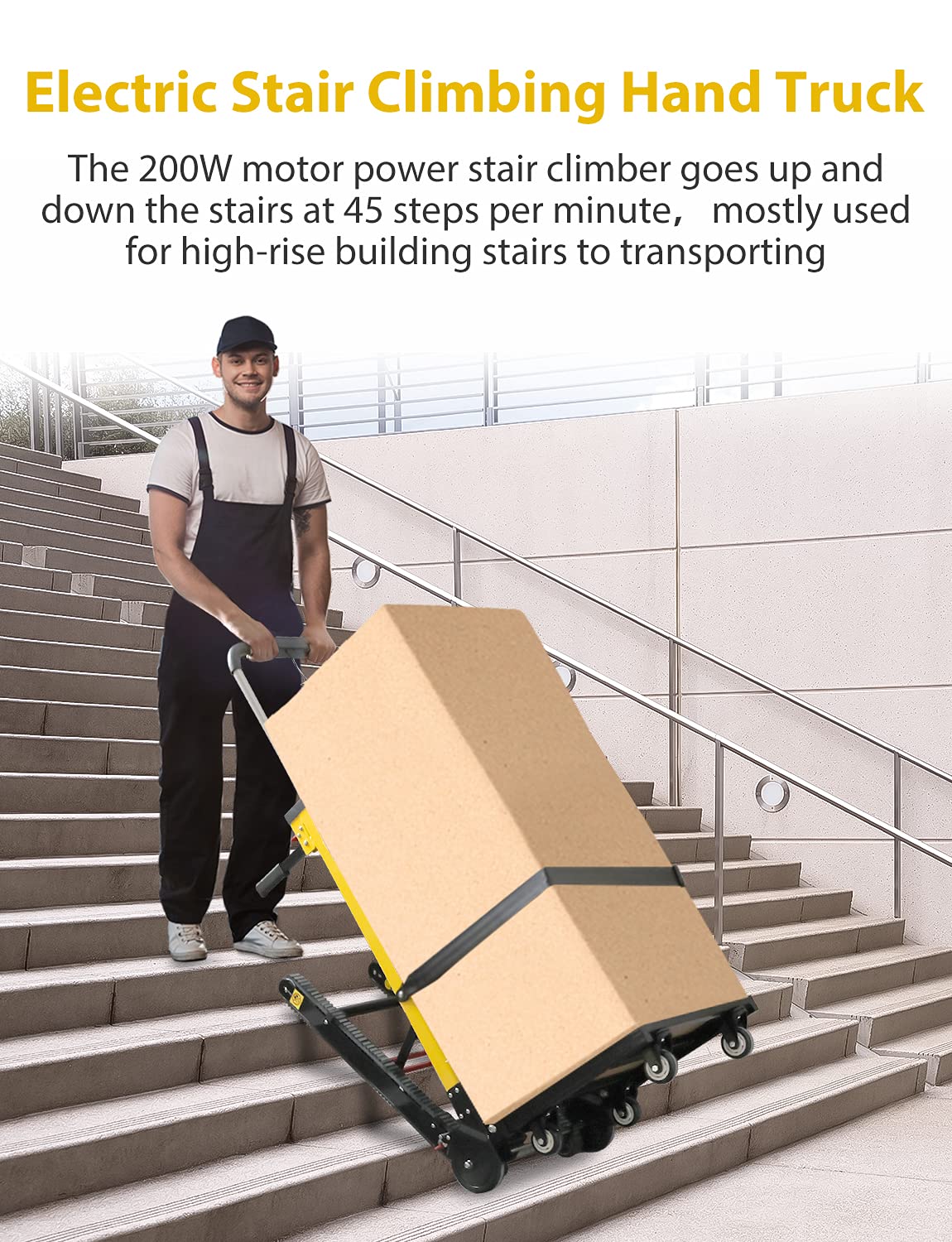 Electric Stair Climbing Hand Trucks Dolly Cart, 441lb Max Load Heavy Duty, 120W Motor Powered Stair Climber Dolly Cart with 6 Wheels Motor Battery Powered for Furniture Family Logistics Warehouse
