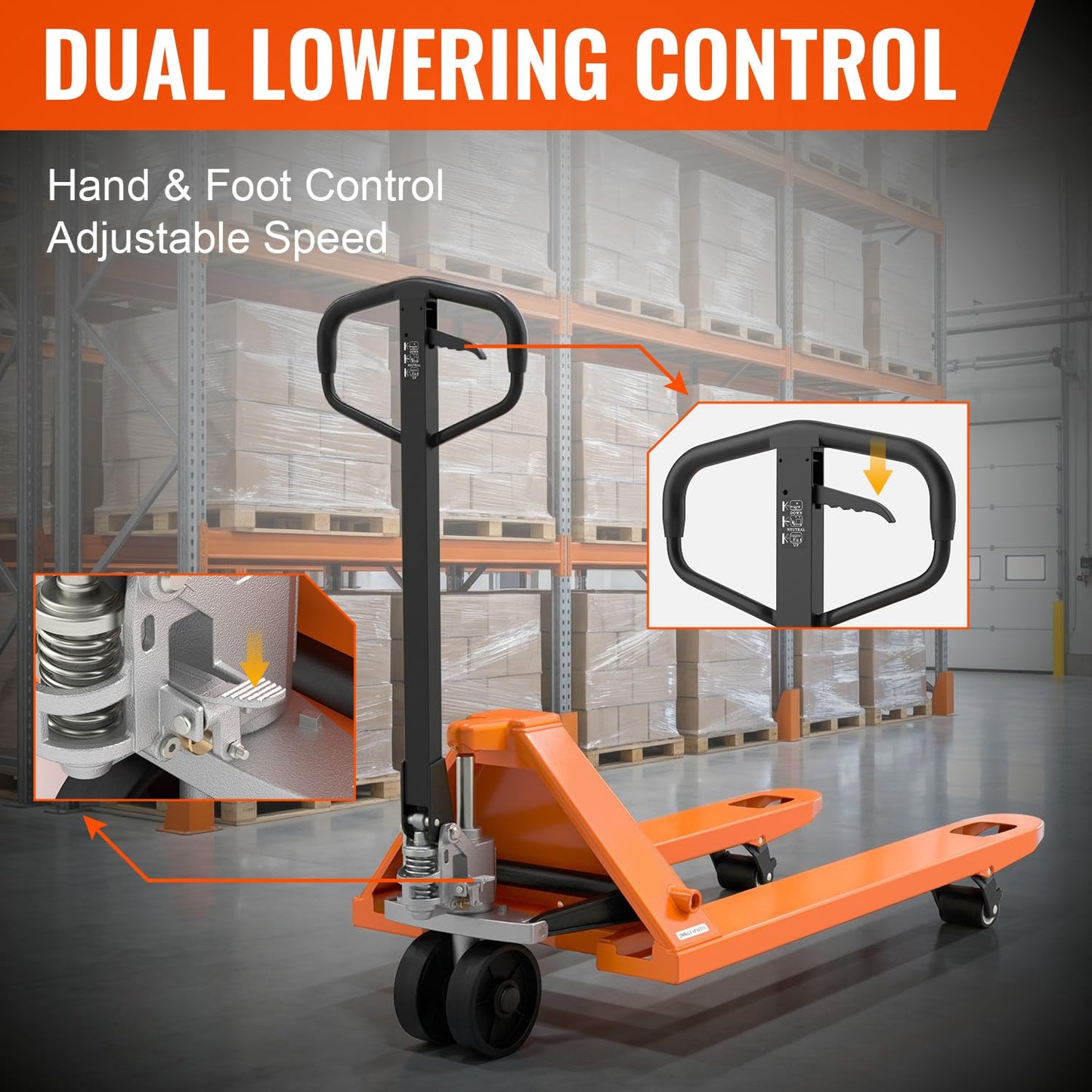 Tory Carrier Manual Pallet Jack 6600 Lb. Capacity, Pallet Truck 48 L × 27 W Fork Size Standard Duty Hand Trucks