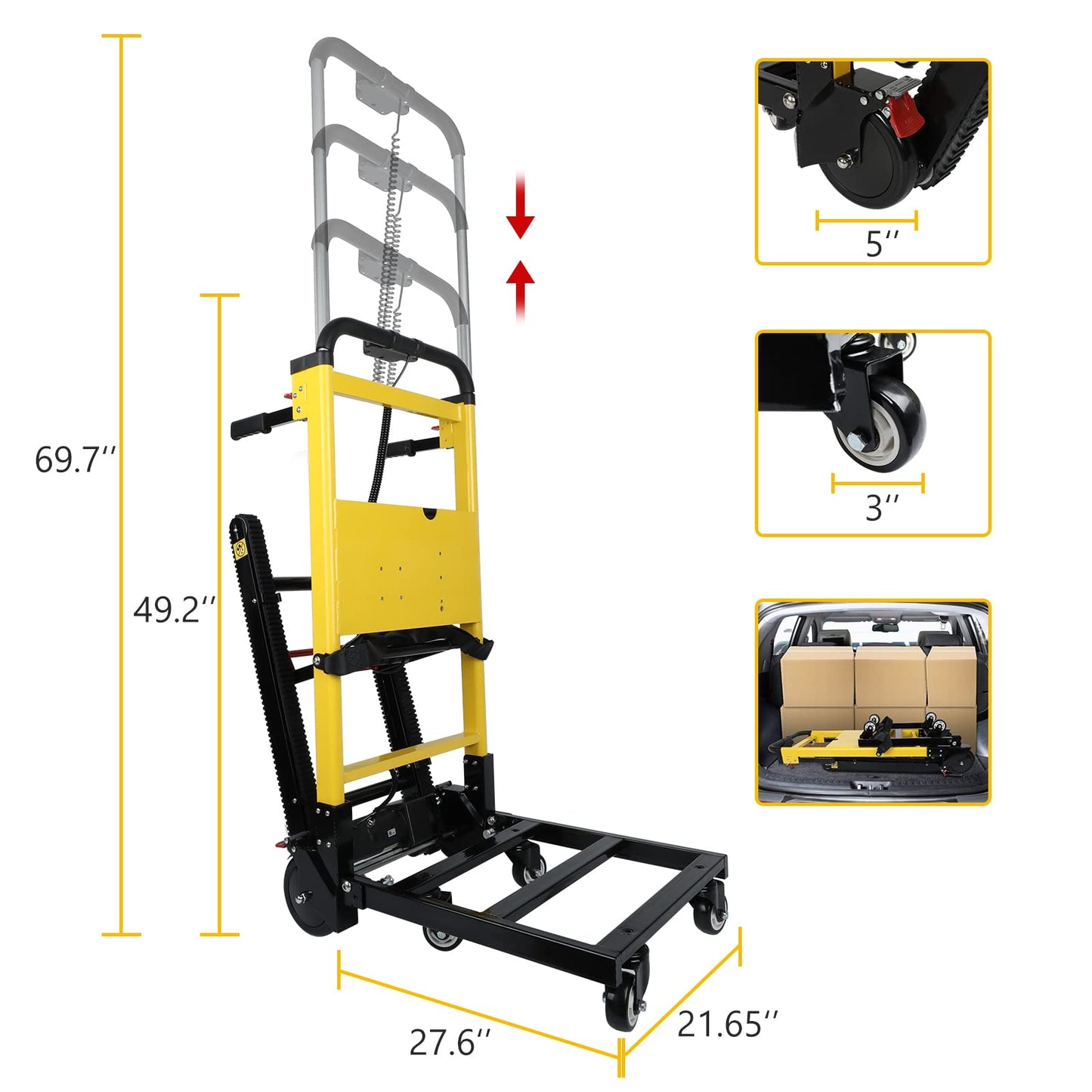Riosoc Electric Stair Climbing Dolly, Heavy Duty, Powered Stair Climber Dolly Cart with 6 Wheels Motor Powered for Furniture Logistics Warehouse, Black+Yellow