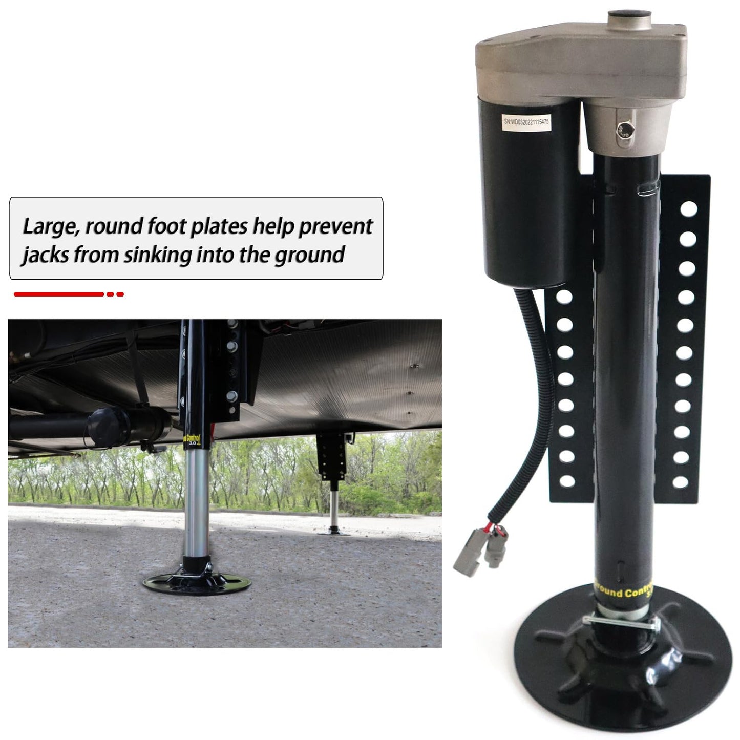 5th Wheel RV Jack Right Leg, Ground Control 3.0 Automatic 5th Wheel RV Leveling System Rear Hall Effect Jack with Motor, 5000 lbs, Black 344792
