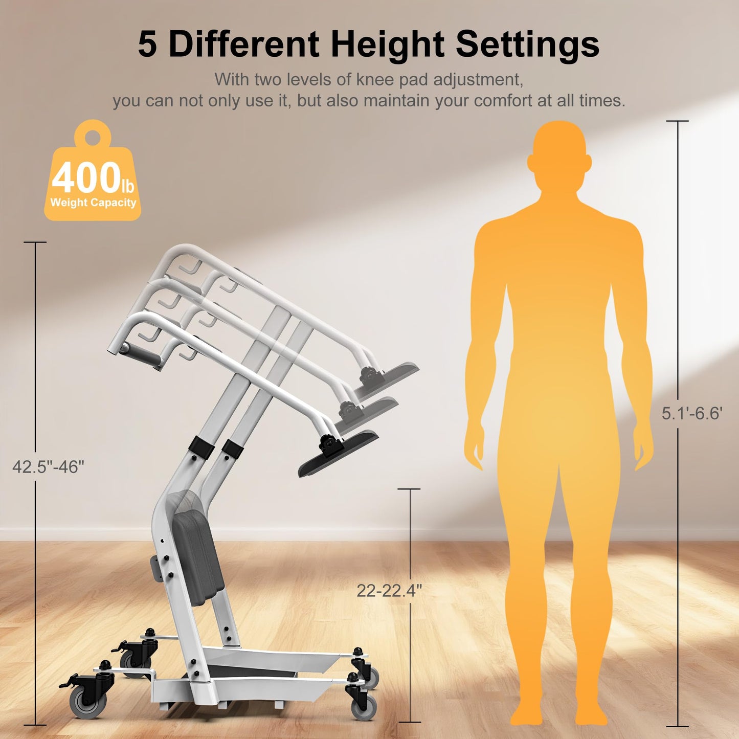 WHLICKS Stand Assist Lift, Sit to Stand Patient Transport Chair for Elderly, Lift Chair for Home Care Use Elderly Mobility Assist Transfer Device 5 Heights Adjustable for Seniors, Adults & Disabled