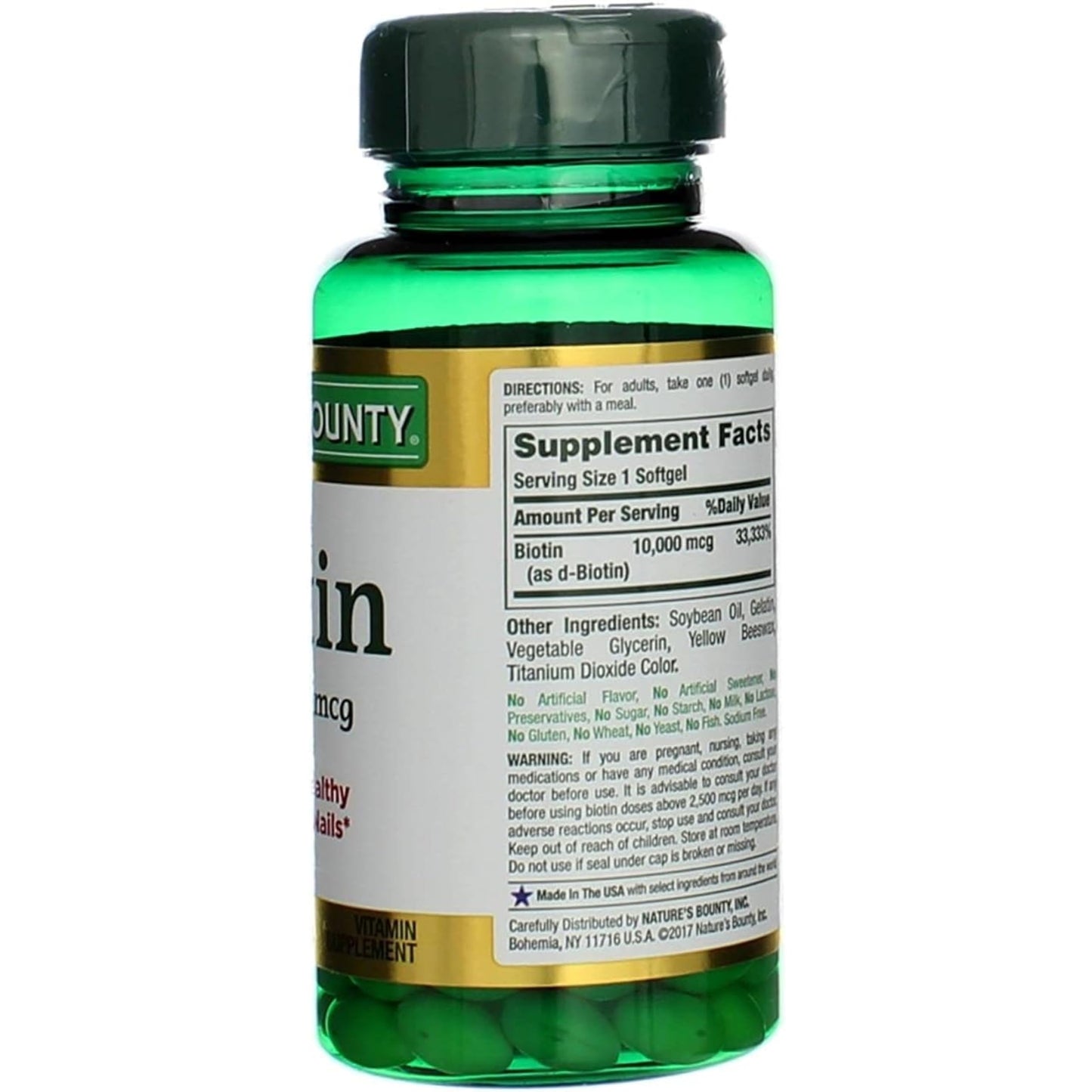 Nature's Bounty Biotin 10000 mcg, Supports Healthy Hair - Skin and Nails - Rapid Release Softgels - 120 Ct
