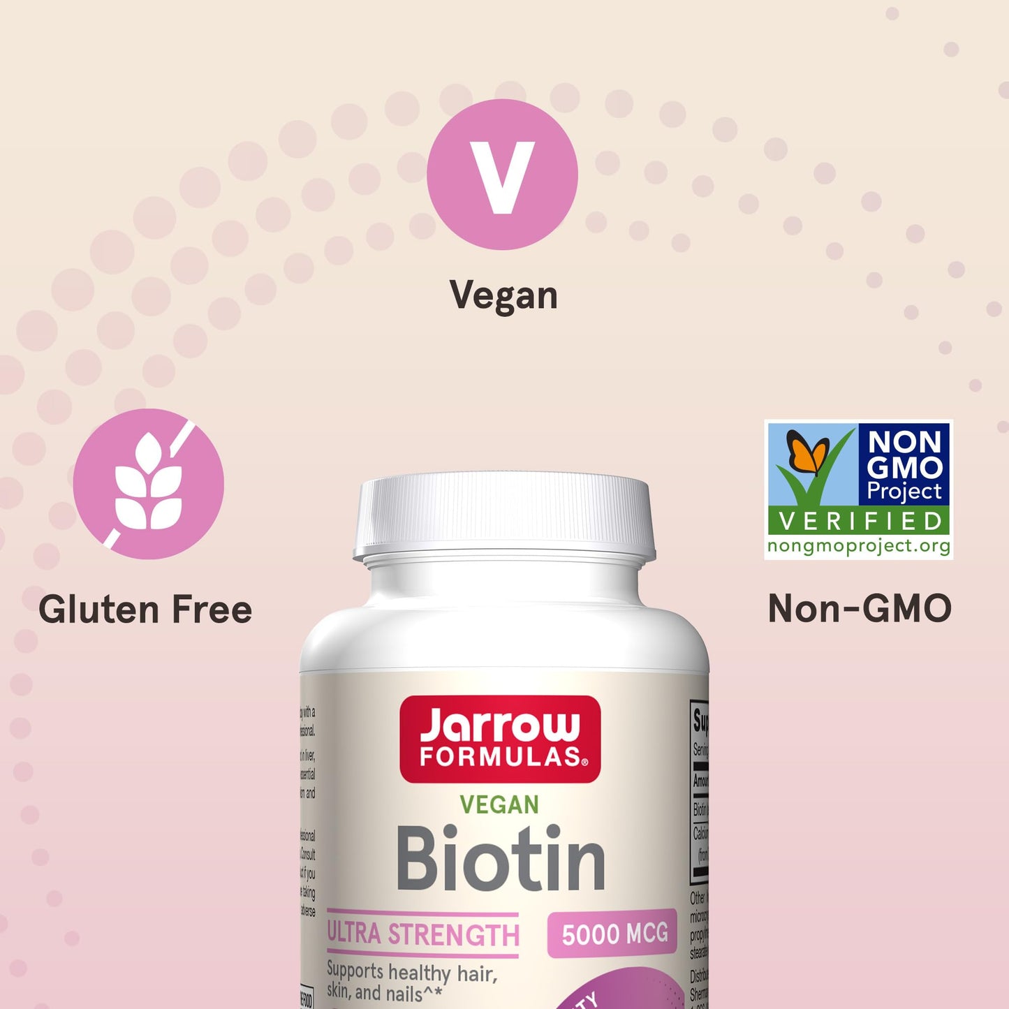 Jarrow Formulas® Biotin Ultra Strength 5000 mcg, Dietary Supplement, Hair, Skin, and Nails Support, 100 Veggie Capsules, Up to 100 Day Supply