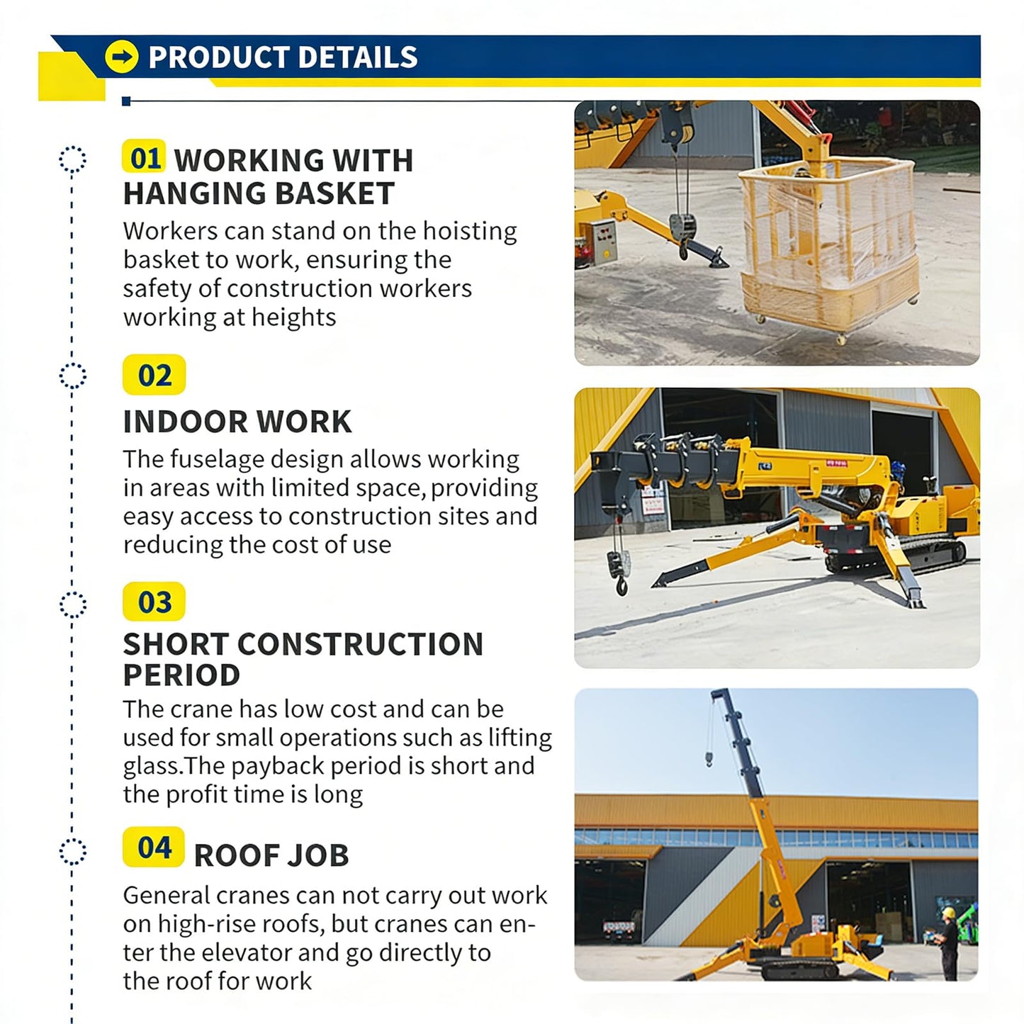 5 Ton Hydraulic Crawler Crane Telescopic Boom Tracked Chassis Rotating Outriggers Remote-Controlled Hoist for Construction Items Handler