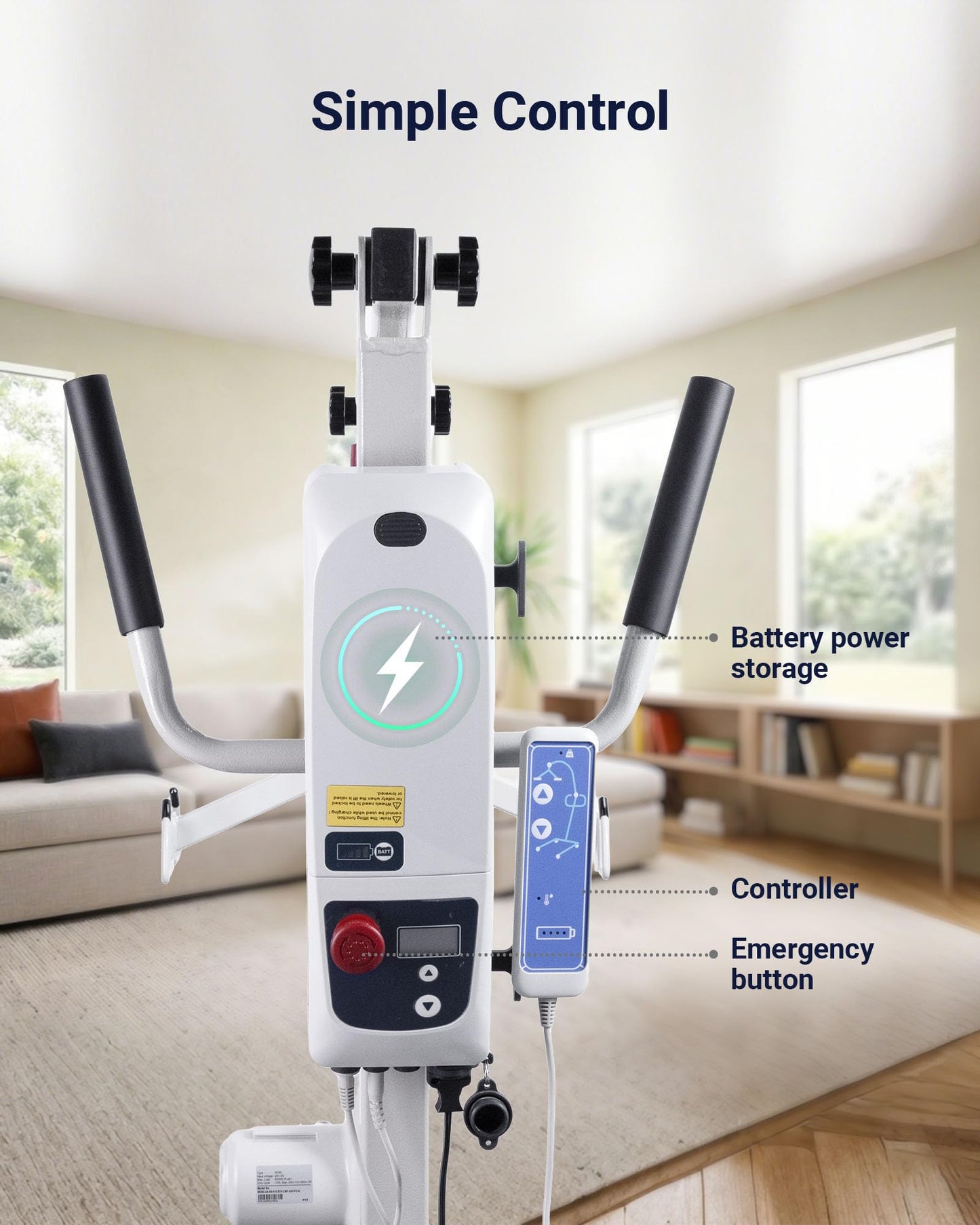 noerishia Electric Transfer Lift Chair, 440 lbs Capacity Battery Powered Patient Lift with Sling, Floor to Bed Transfer Aid for Elderly, Home Care Hospital Healthcare Facilities
