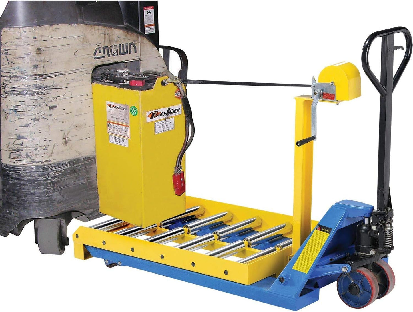 Global Industrial Forklift Battery Transfer Platform, 4000 Lbs Platform Capacity, 1000 Lbs Winch Capacity, 40" L x 28" W Deck, Steel Construction, Yellow