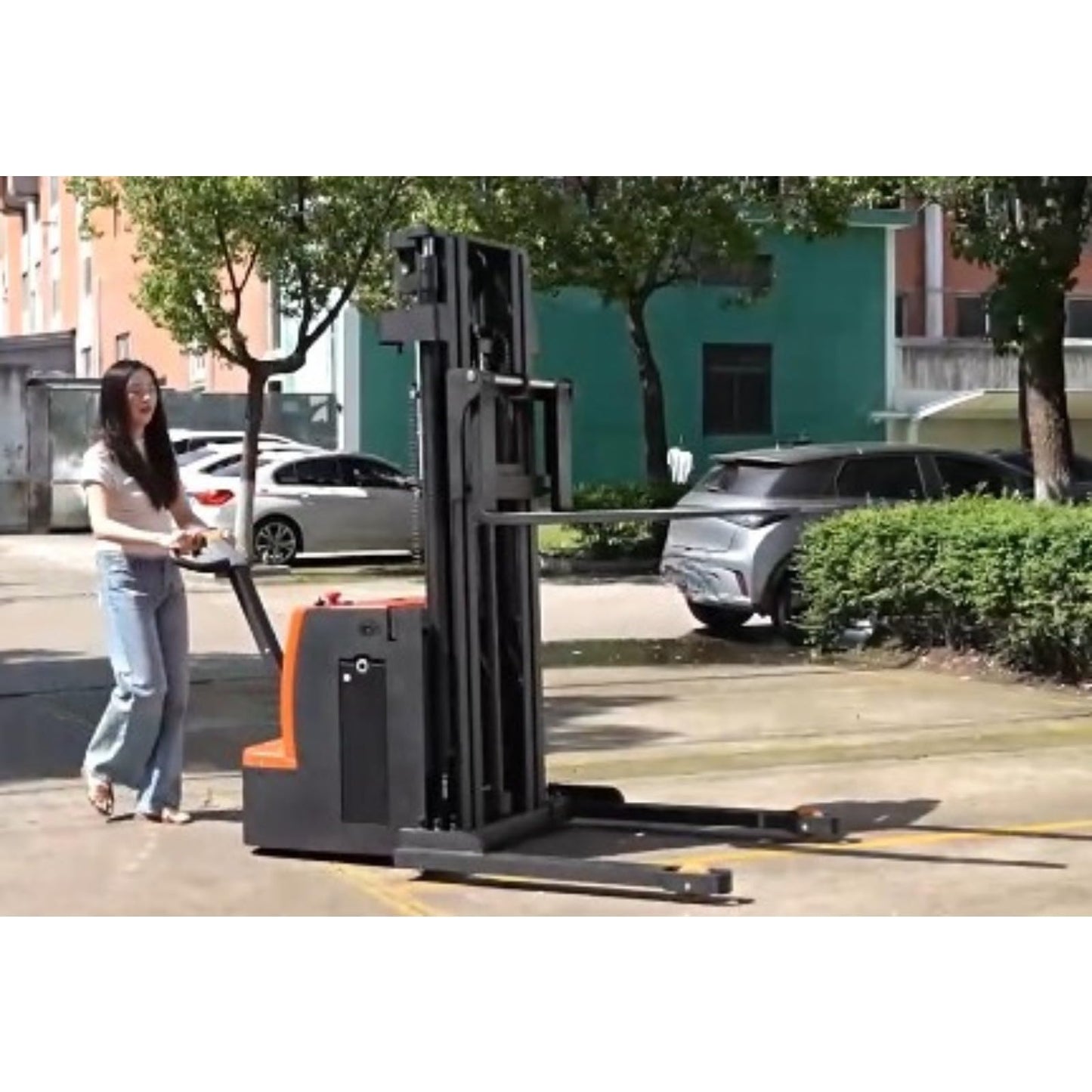 Electric Pallet Transport Forklift Stacker, Battery Powered Lift Truck Equipment, Walk Behind Hydraulic Stacking Machine, Warehouse Material Handling System, Pallet Lifting Equipment