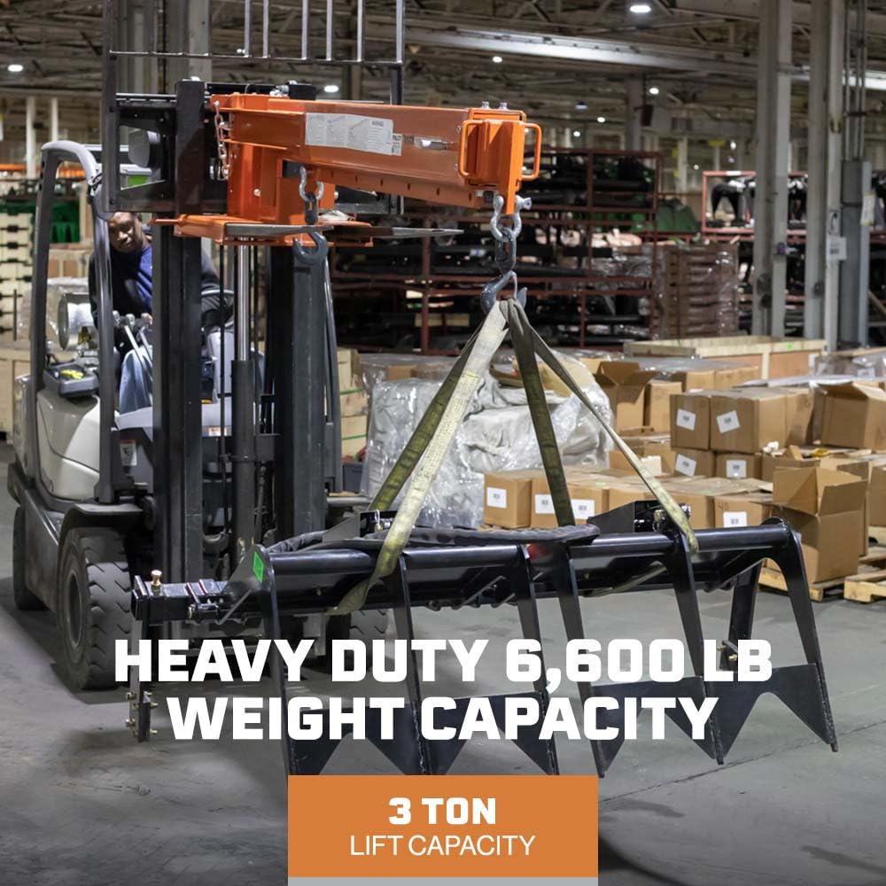 Titan Attachments Fork Mounted Jib Boom Crane Attachment, Manual Telescoping Boom Extends Up to 138”, Pivots Up to 45 Degrees, 6,000 LB Lift Capacity, Two Swivel Hooks, Adjustable Hook Points