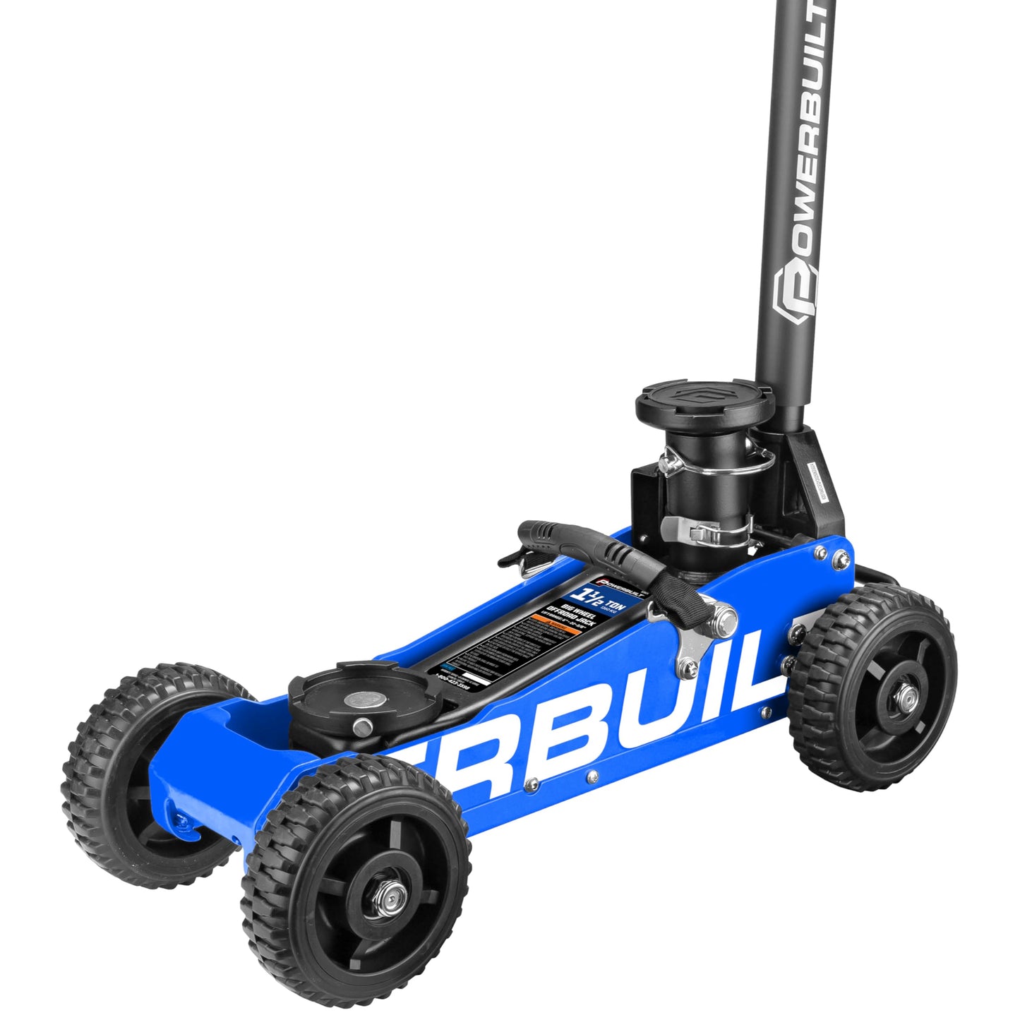 Powerbuilt 1.5 Ton Big Wheel Off Road Jack, Vehicle Lift for Trucks, SUVs, ATVs Offroad Vehicles, Oversized Wheels for Rugged Terrain, 3000 LB Capacity, Blue 620625ECE