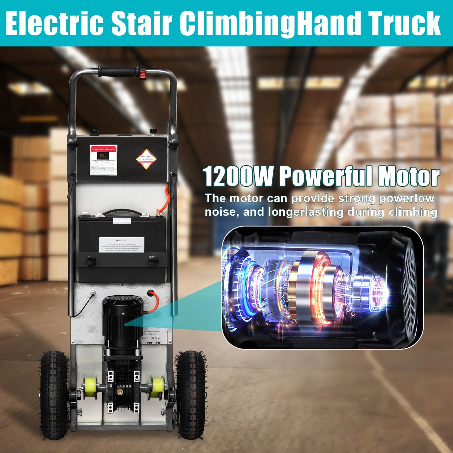 HITUGU Electric Stair Climbing Hand Trucks Dolly Cart for Moving, 880lb Heavy Duty Folding Stair Climber Cart Hand Trolley Motor Battery Powered for Furniture Family Logistics Warehouse