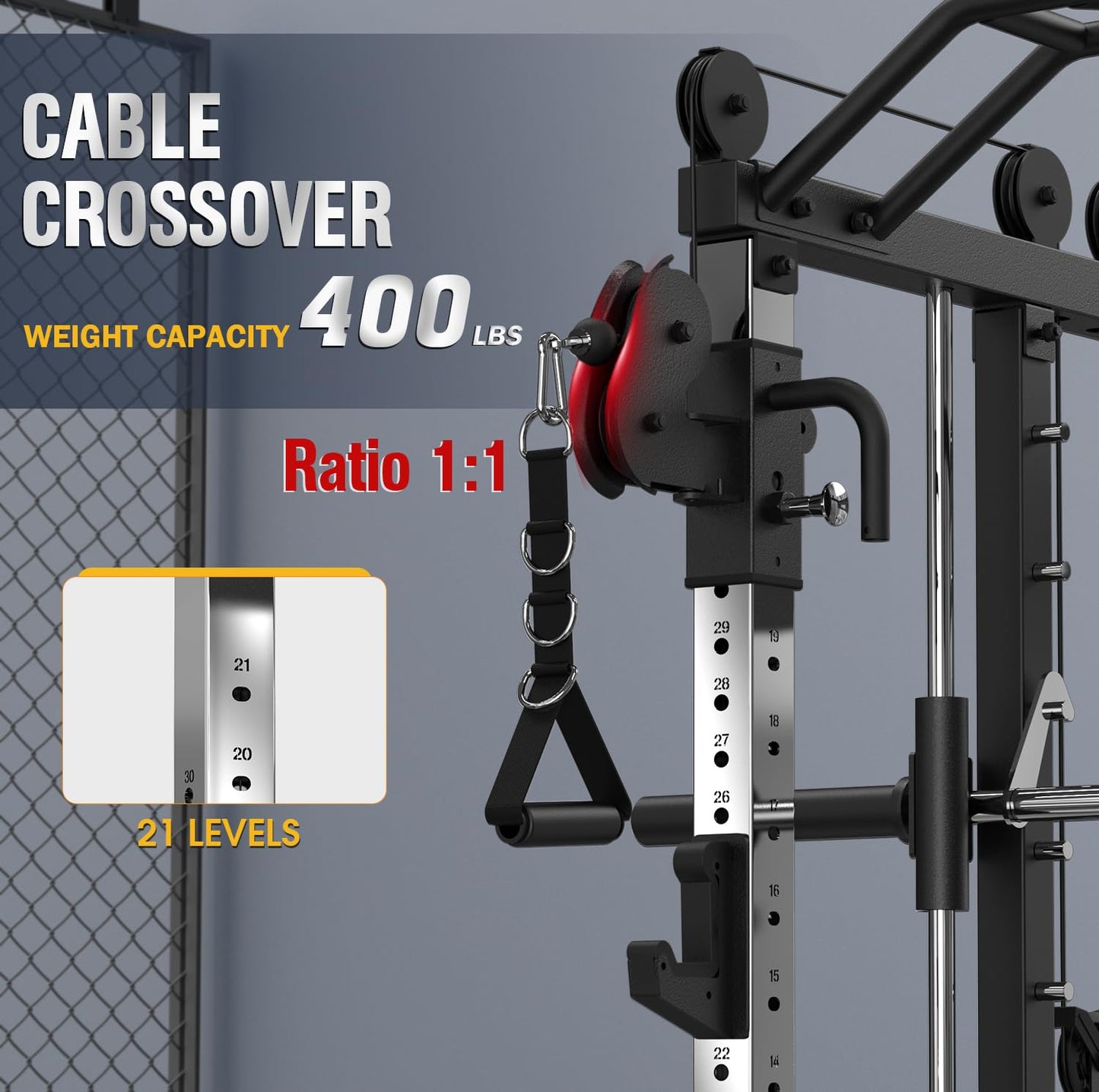 DONOW Smith Machine with Weight Stacks, Power Cage Home Gym System with LAT Pulldown Cable Crossover Multi-Functional Trainer with Dual Pulley System with Weight Bench Cast Iron Weight Plates 240lbs