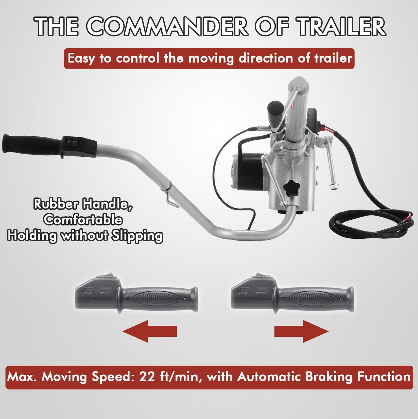 Adjustable Electric Trailer Dolly, 5000Lbs Capacity, 350W 12V,Motorized Jockey Wheel, 22Ft/Min, for Trailers, Caravans, Boats