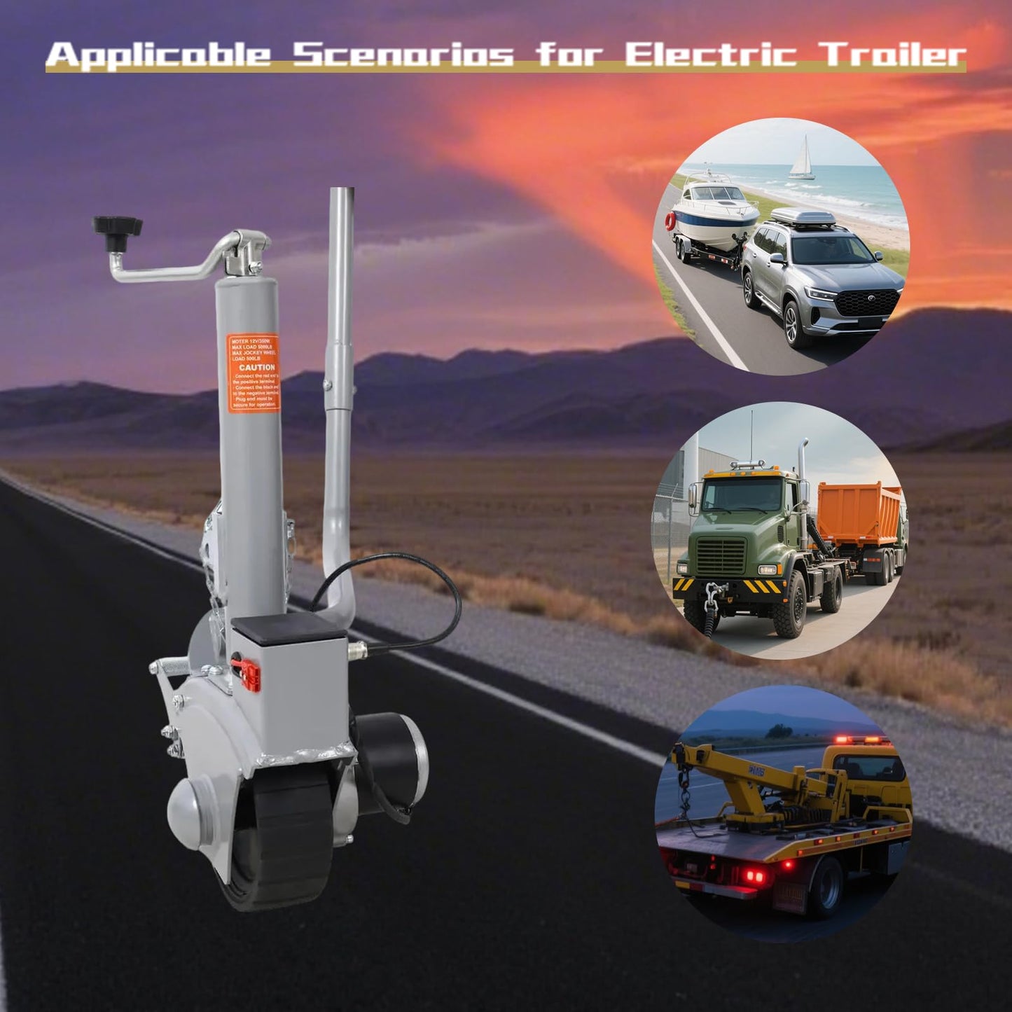 Electric Adjustable Trailer Dolly, 350W 12V Trailer Jockey Wheel with 22 Ft/min Moving Speed, 5000lbs Towing Capacity, 8'' Rubber Tire for Moving Trailer Caravan Boat, Safety & Durability