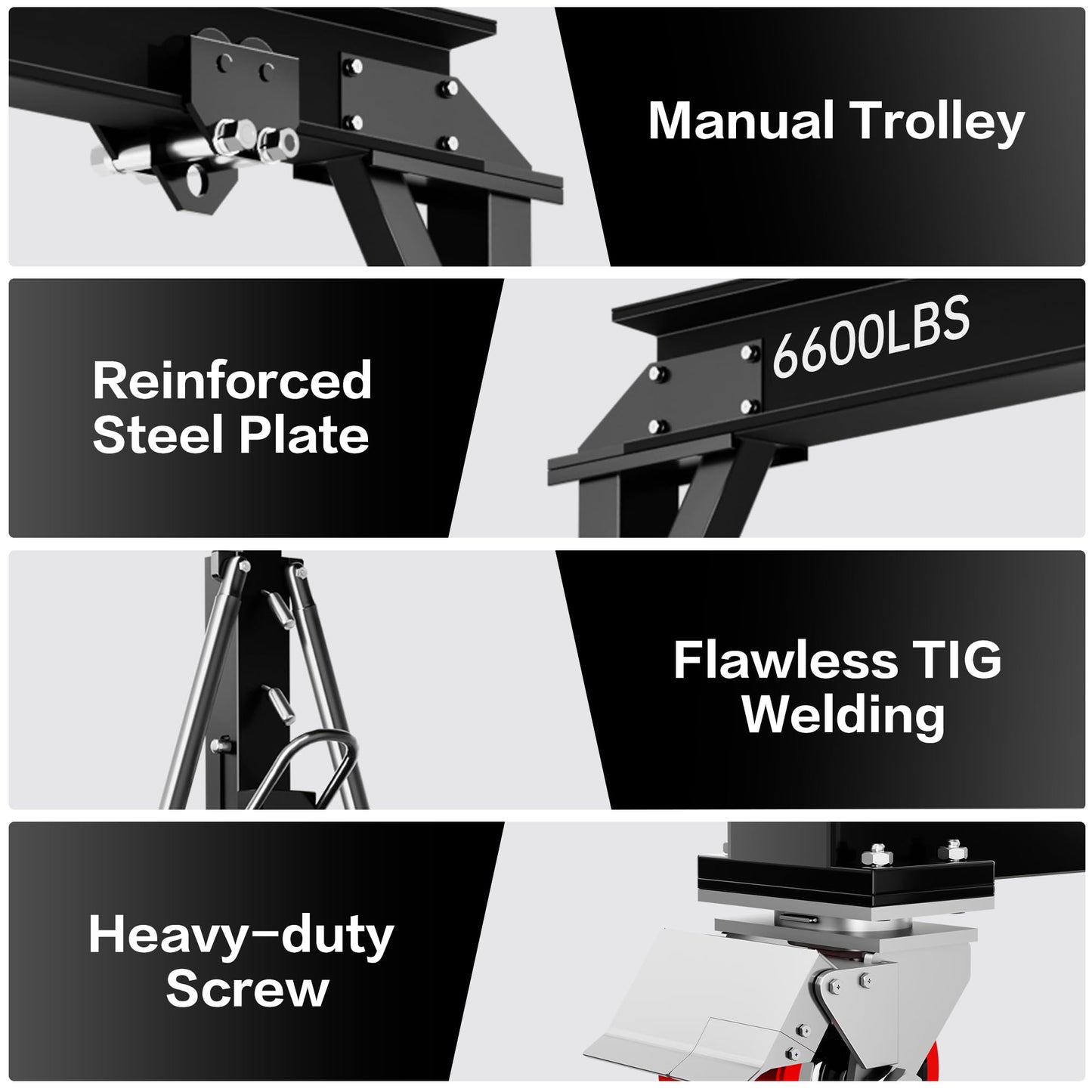 LDHTHOPI 3 Ton Gantry Crane, 6600LBS Adjustable Height 8.53 to 12.47ft with Triangle Base, Portable I-Beam Hoist for Factory, Warehouse, Auto Repair & Construction,Black
