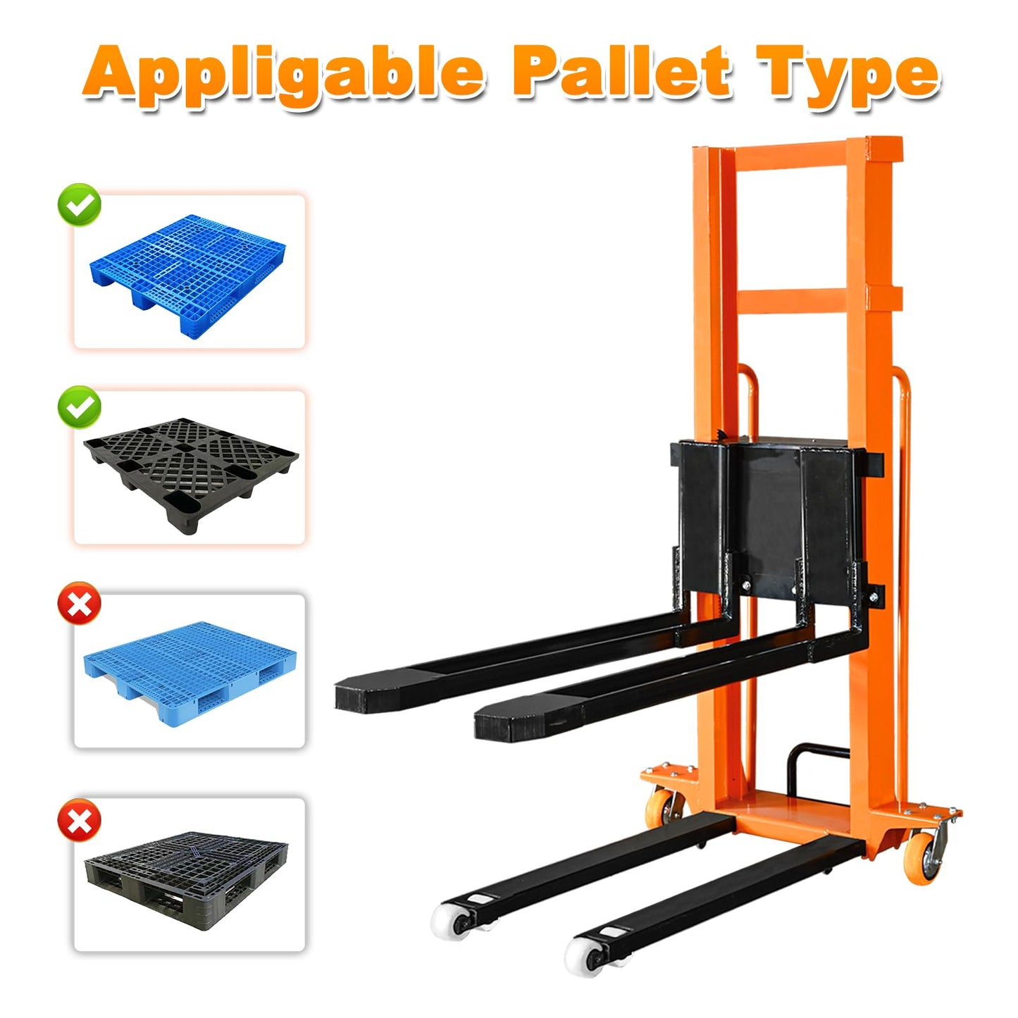 Electric Pallet Stacker 1300lbs Capacity 63 Inch Lift Height, Truck-Boardable Material Lift with Fixed Legs, Electric Forklift for Warehouses & Logistics (63" Lifting)