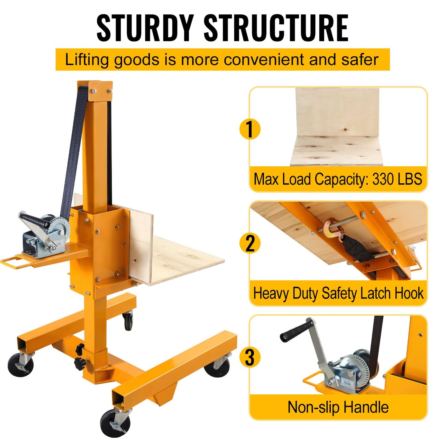Manual Winch Stacker, 19.7" L X 15.7" W Platform with 9.4"-72" Adjustable Height, Heavy-Duty Steel Lite Load Lift Winch, Hand Winch Lift Truck for Shipping Facilities