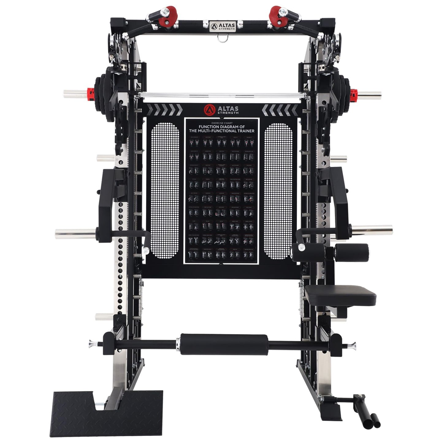 ALTAS STRENGTH Home Gym Equipment Smith Machine with Pulley System Gym Squat Rack Pull Up Bar Upper Body Strength Training Leg Developer Commercial Fitness Equipment Included Accessories 3000