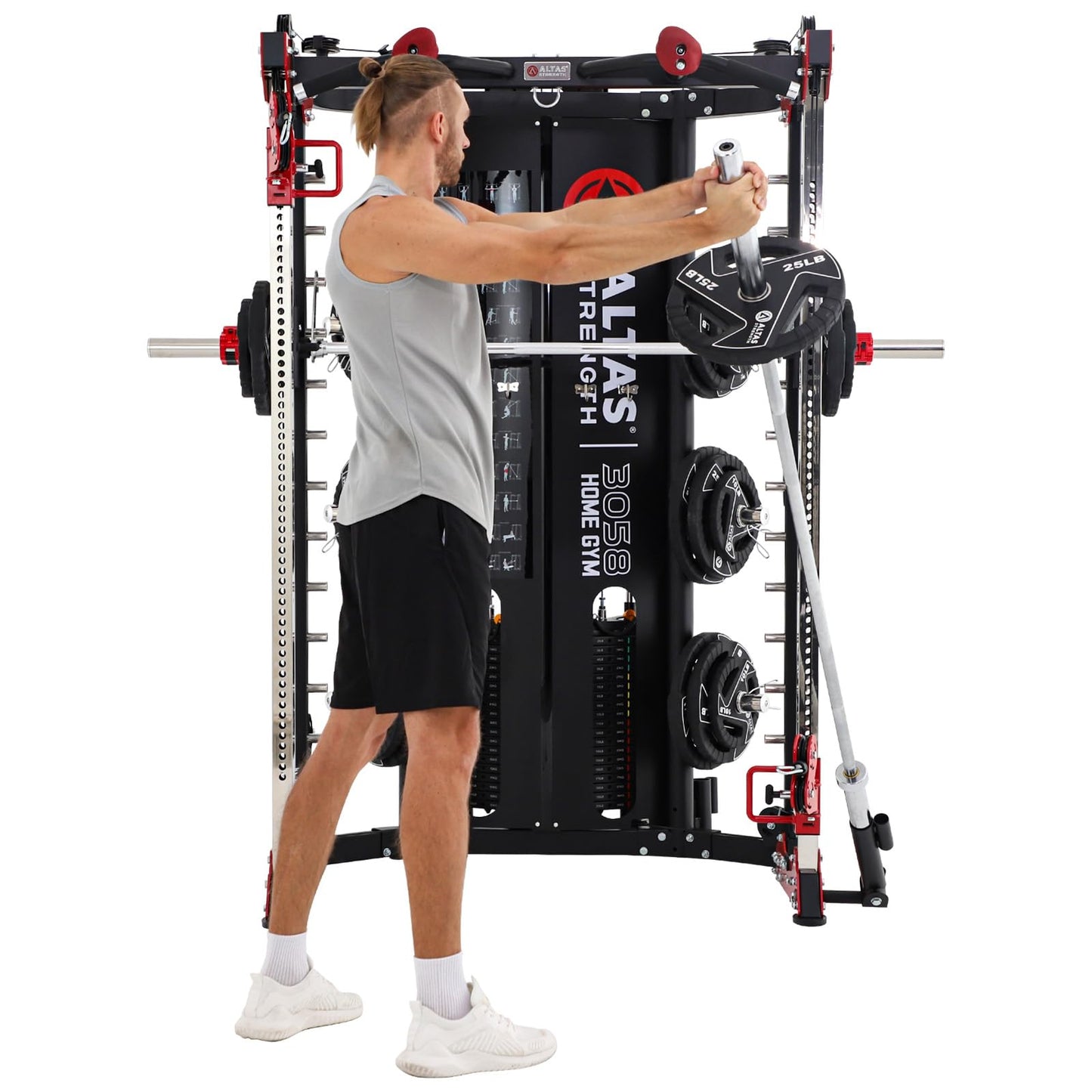 Altas Strength Smith Machine 3058G Home Gym Equipment with 1000 lbs Weight Capacity, 2000 lbs Cables for Versatile Workouts Squats Presses Pulling Lunges Deadlifts Easy Assembly Included Accessories