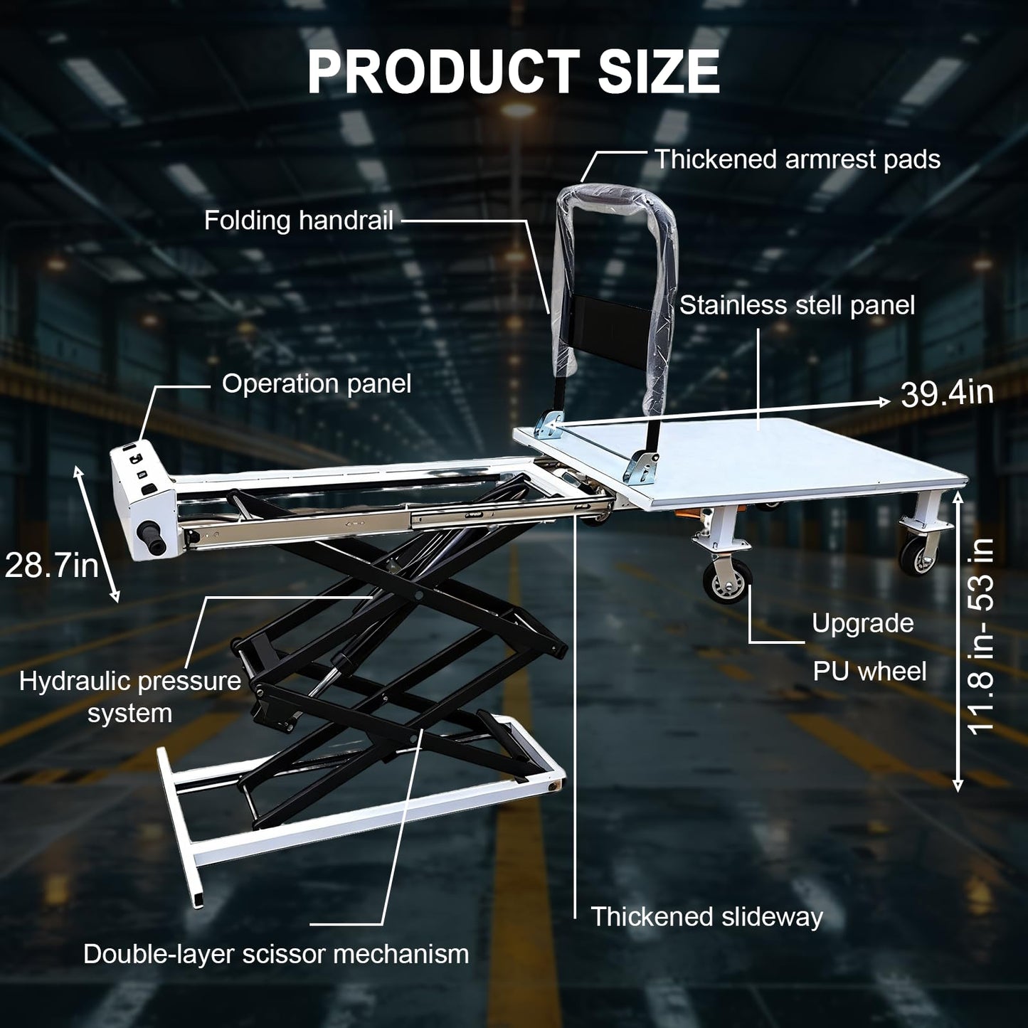 Electric Hydraulic Lift Trolley - 48V 661 LBS Capacity Folding Platform Truck for Loading/Transporting Goods onto Trucks & Warehouses (Lift Height 53 in)