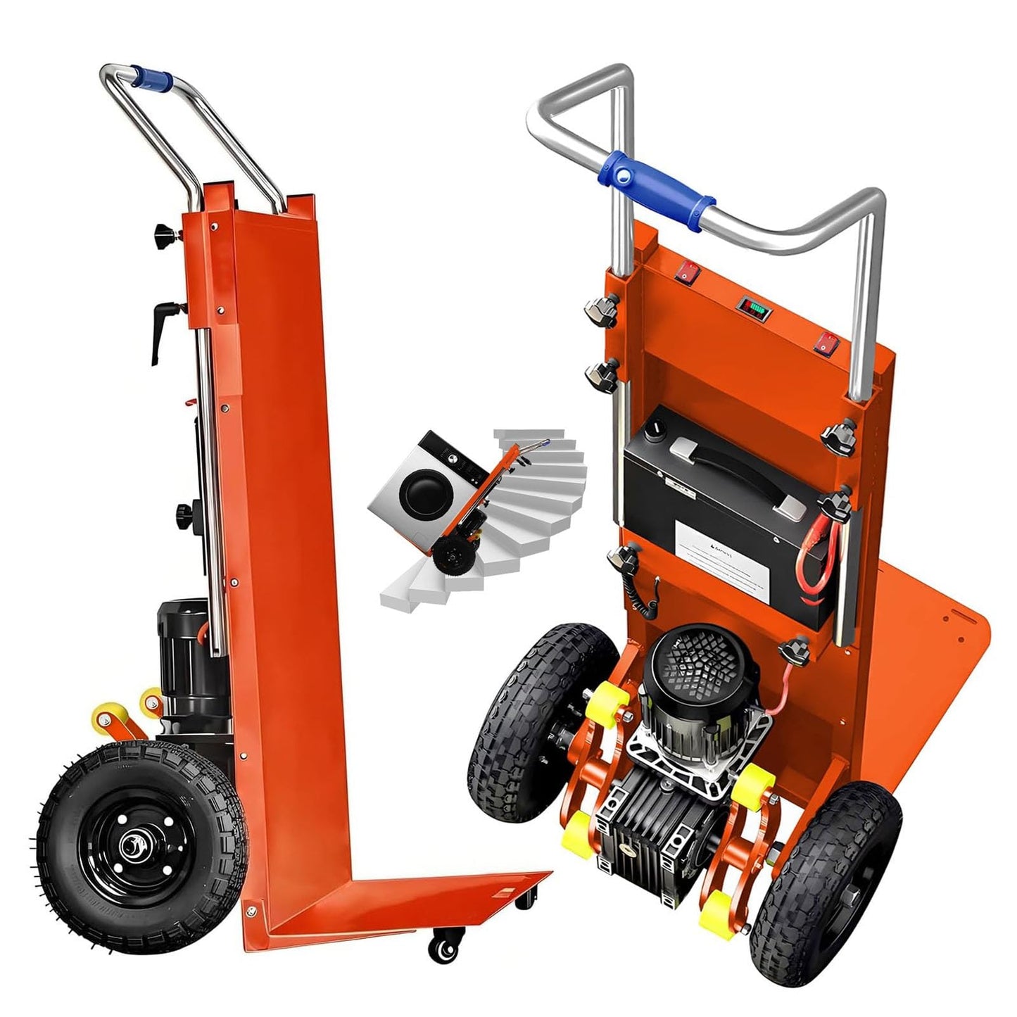 WMWZPYH Electric Stair Climbing Dolly, 1000W Brushless Motor, Powered Stair Climbing Hand Trucks for Easy Moving Industrial Use, 881LB Max Load Capacity Heavy Duty Stair Climber(Orange)