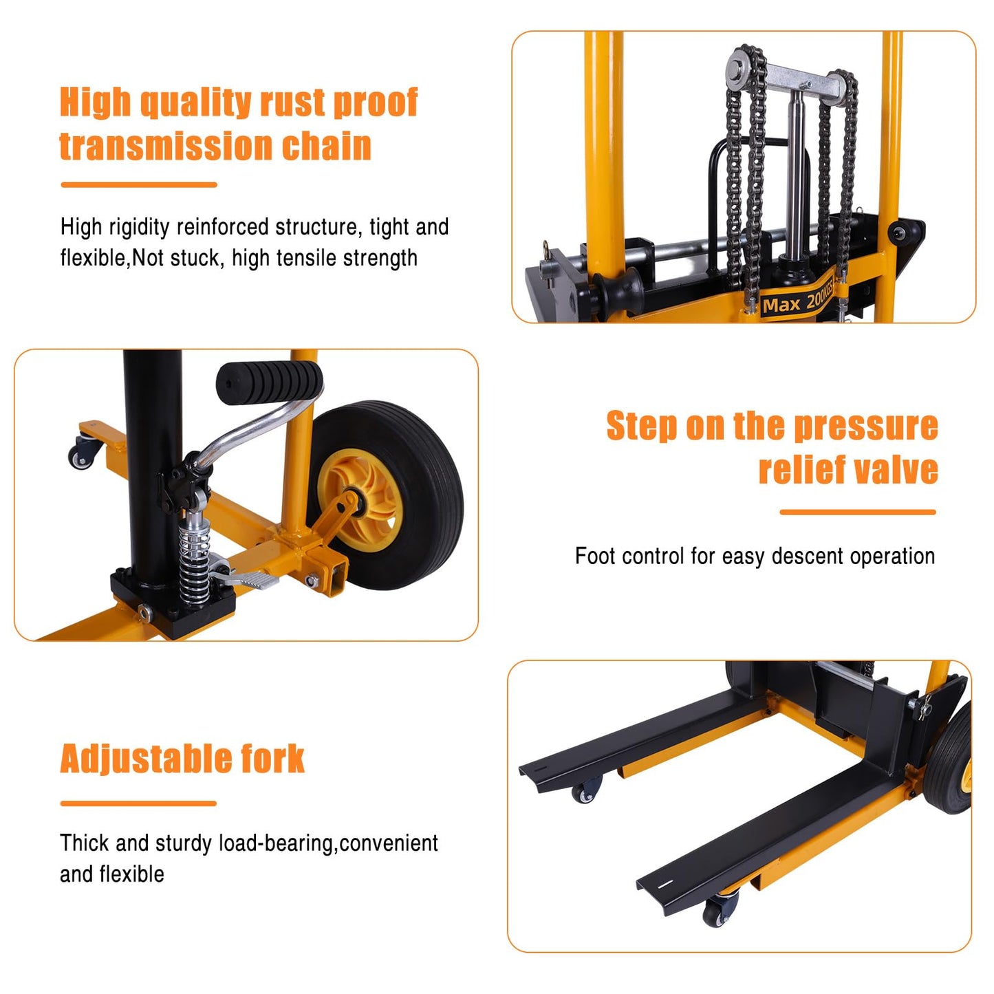 Foldable Hydraulic Material Lift Winch Stacker, 450 Lbs 35.8" Max Lift w/ 9" Wheels 360° Swivel Casters, Pallet Truck Dolly, Fork Lift Table Cart, Pallet Jack, Removable Platform, Adjustable Forks