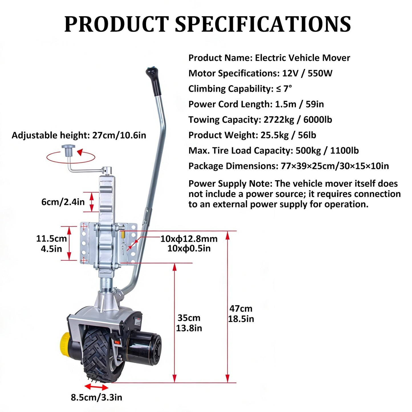 WNGJZZYC Electric Jockey Wheel, 12V 550W Trailer Dolly Electric, 6000lbs Towing Capacity, for Caravans, Boat Trailers, Horse Trailers