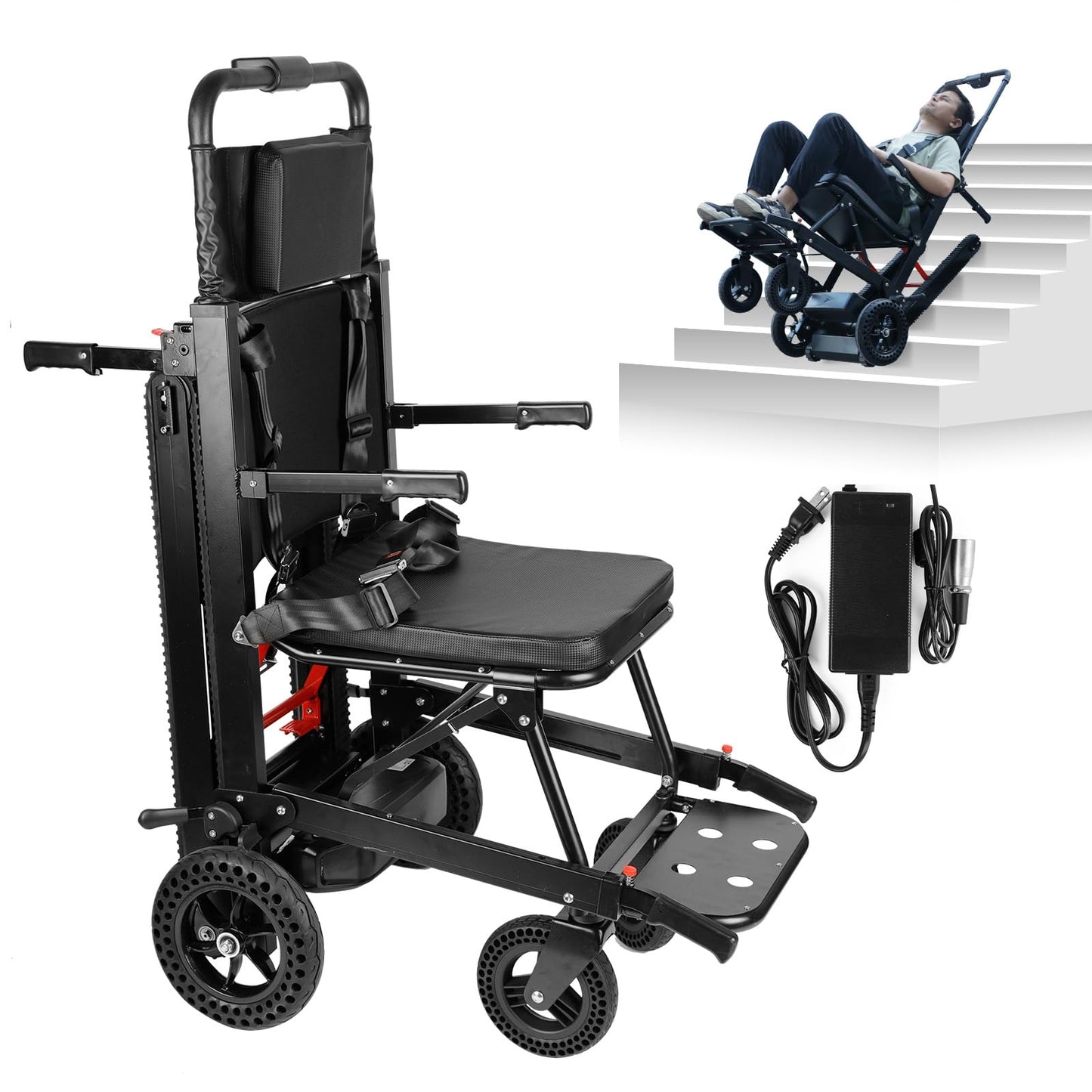 Electric Stair Climbing Wheelchair Foldable Stair Lifts for Seniors 450lbs Load Capacity Motorized Stair Chair Stairlift with Seat Belts Comfortable Cushion Powered Wheelchair (NXN20-205, NXN20-205M)