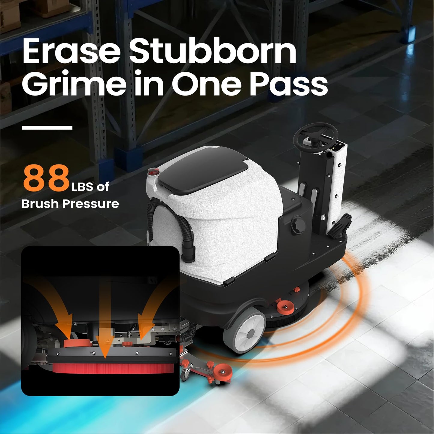 AIOLITH AF2225 Micro Ride-on Commercial Floor Scrubber, 25-Gal, 22" Brush, Up to 55000 ft²/h, Lithium Battery, Fast Charge, Industrial Riding Floor Cleaning Scrubber for Warehouse, Hospital, Garage
