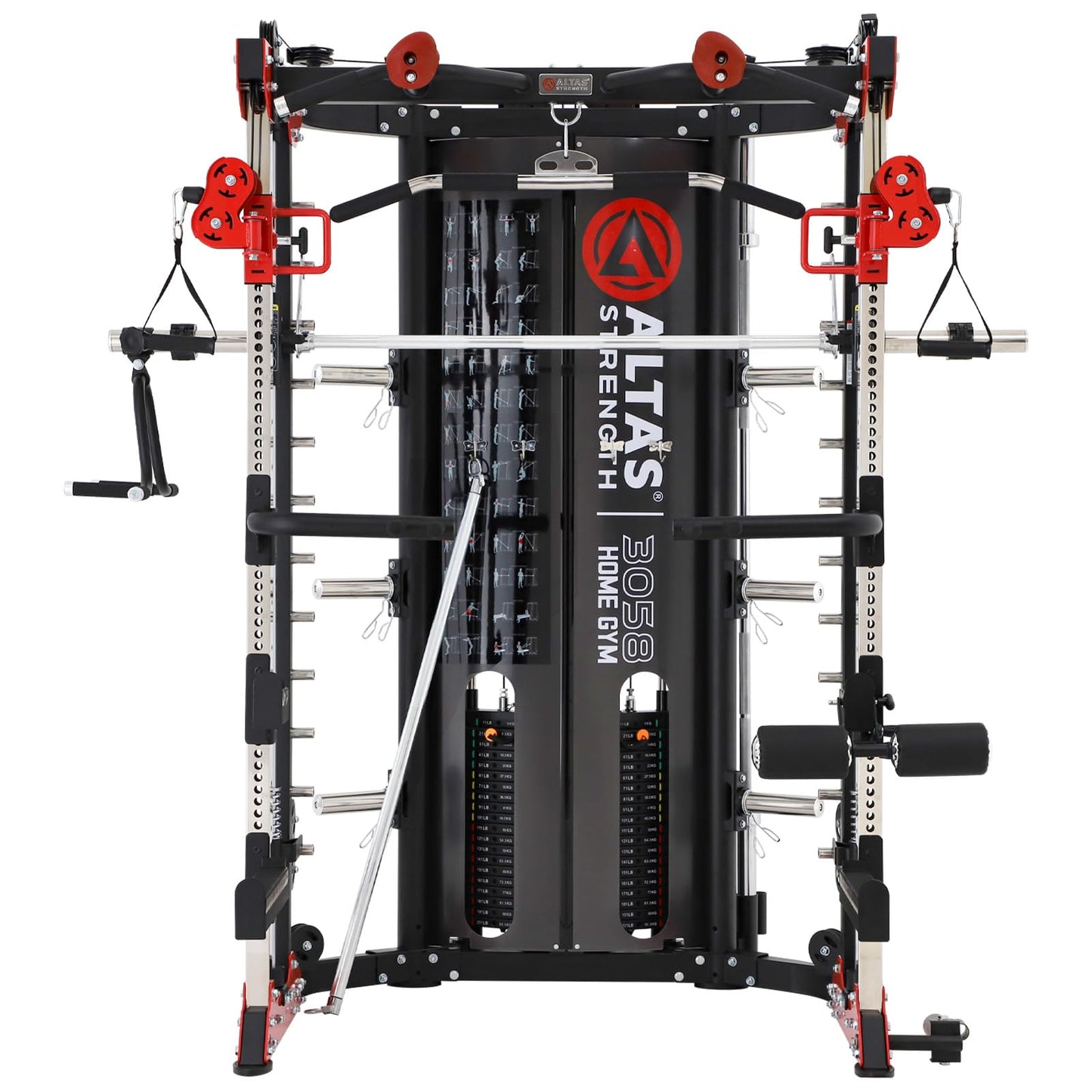 Altas Strength 3058G Smith Machine Home Gym with Dual 200lb Weight Stacks - 1,000lb Capacity Light Commercial All-in-One Power Cage, Counter-Balance System, 2.5mm Steel for Professional Training