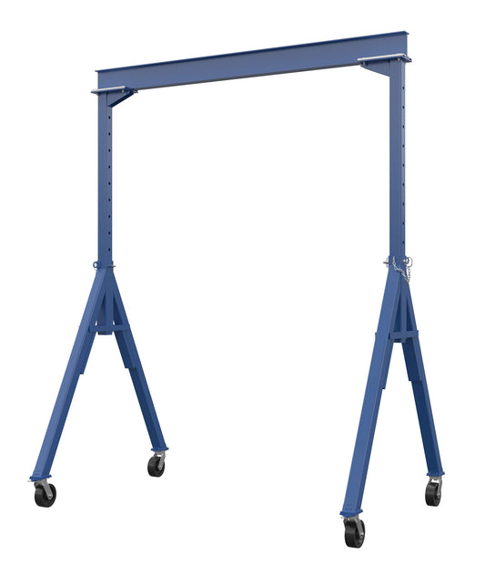 Vestil AHS-8-10-12 Steel Adjustable Height Gantry Crane with Phenolic Casters 10 Ft. Wide x 12 Ft. Max Usable Height 8,000 Lb. Capacity Blue