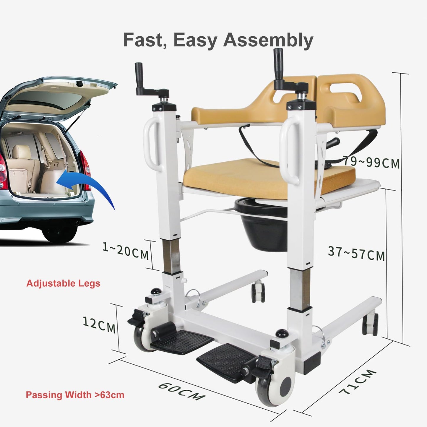 Patient Lift Transfer Chair for Home, 4 in 1 Portable Transfer Chair for Senior Adults, Bed to Toilet Transfer Lift, Ships from USA - Weight Capacity 290 lb - Easy to Use