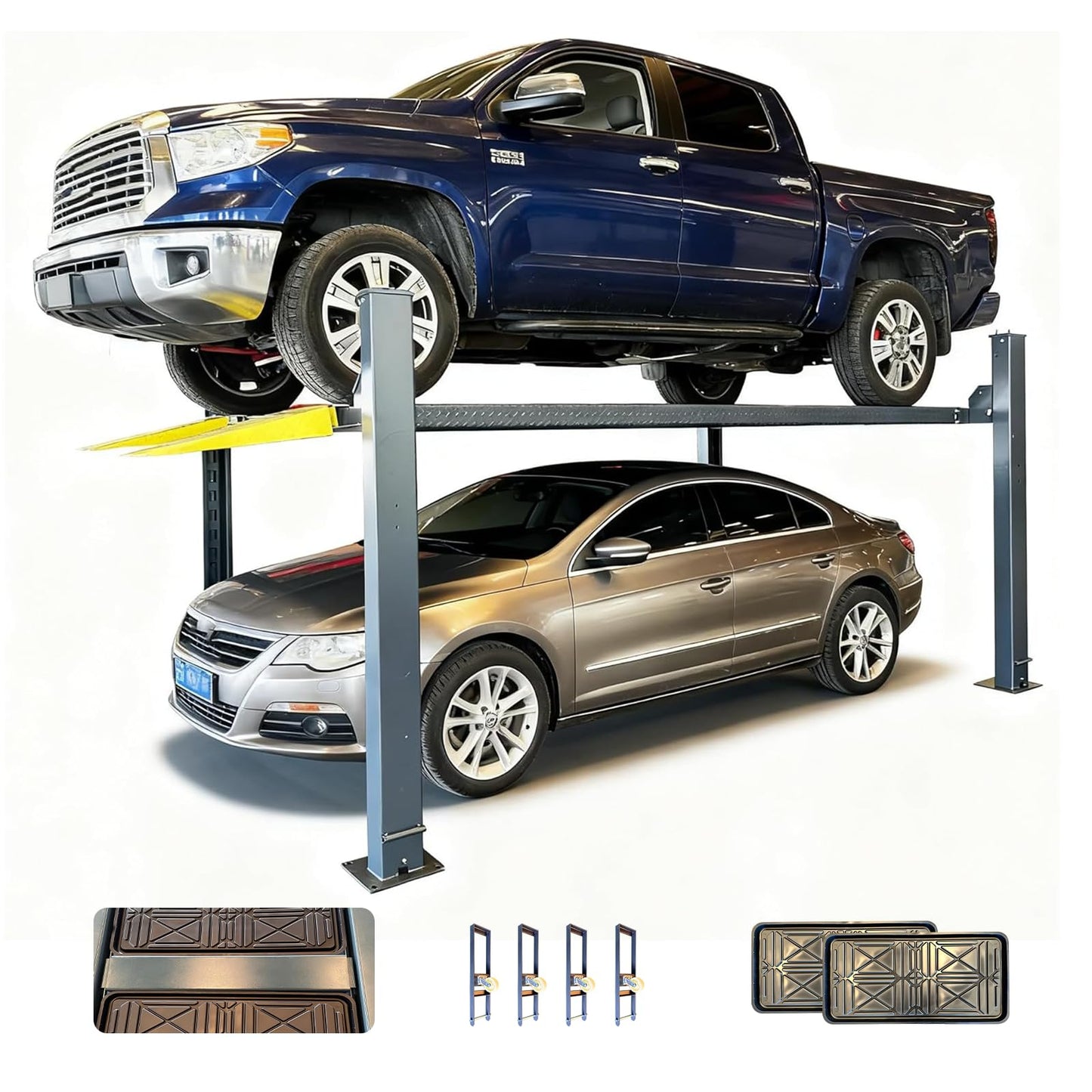 KATOOL 8500lbs 4/Post Car Lift 3.0HP Parking Lift with Double Locks More Safety Extra Height Width Length 70.8" Lifting Height 4 Post Storage Service Lift for Home Garage and Shop, Gray