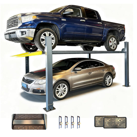 KATOOL 8500lbs 4/Post Car Lift 3.0HP Parking Lift with Double Locks More Safety Extra Height Width Length 70.8" Lifting Height 4 Post Storage Service Lift for Home Garage and Shop, Gray