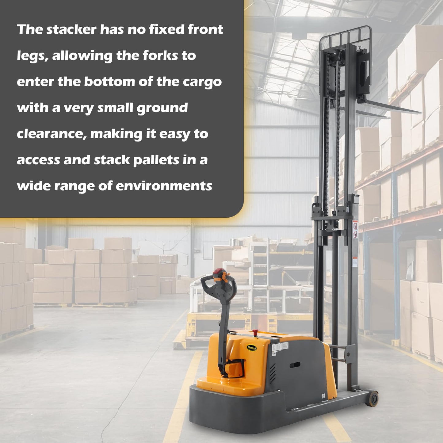 APOLLOLIFT Counterbalanced Full Electric Stacker, 118" Lift Height Forklift, 3300Lbs Capacity Powered Material Lift for Factories, Logistics and Warehouses