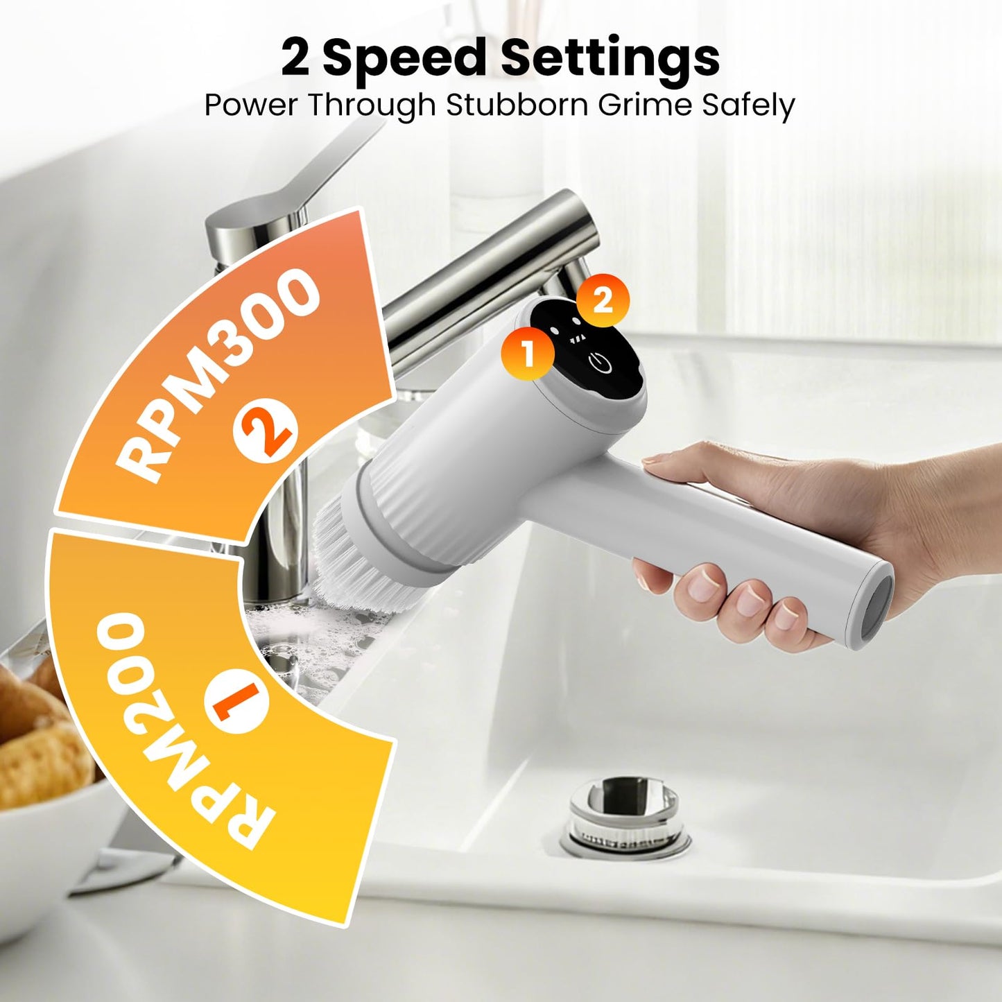 BOTLIFE Electric Spin Scrubber - 4500mAh Cordless Cleaning Brush with 6 Brush Heads, 47" Adjustable Handle Relieves Back Pain, IPX7 Waterproof Power Scrubber for Bathroom Shower Floor Tile Bathtub
