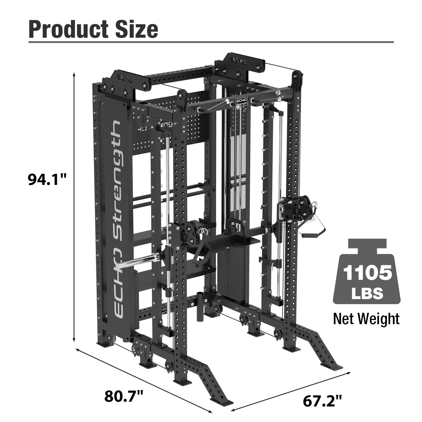 Commercial Cable Crossover Exercise Machine All in One Functional Trainer Cable Machine with 400LBS Weight Stacks Power Cage with Pulley System Compact Smith Machine for Home Gyms (W/Storage Rack)