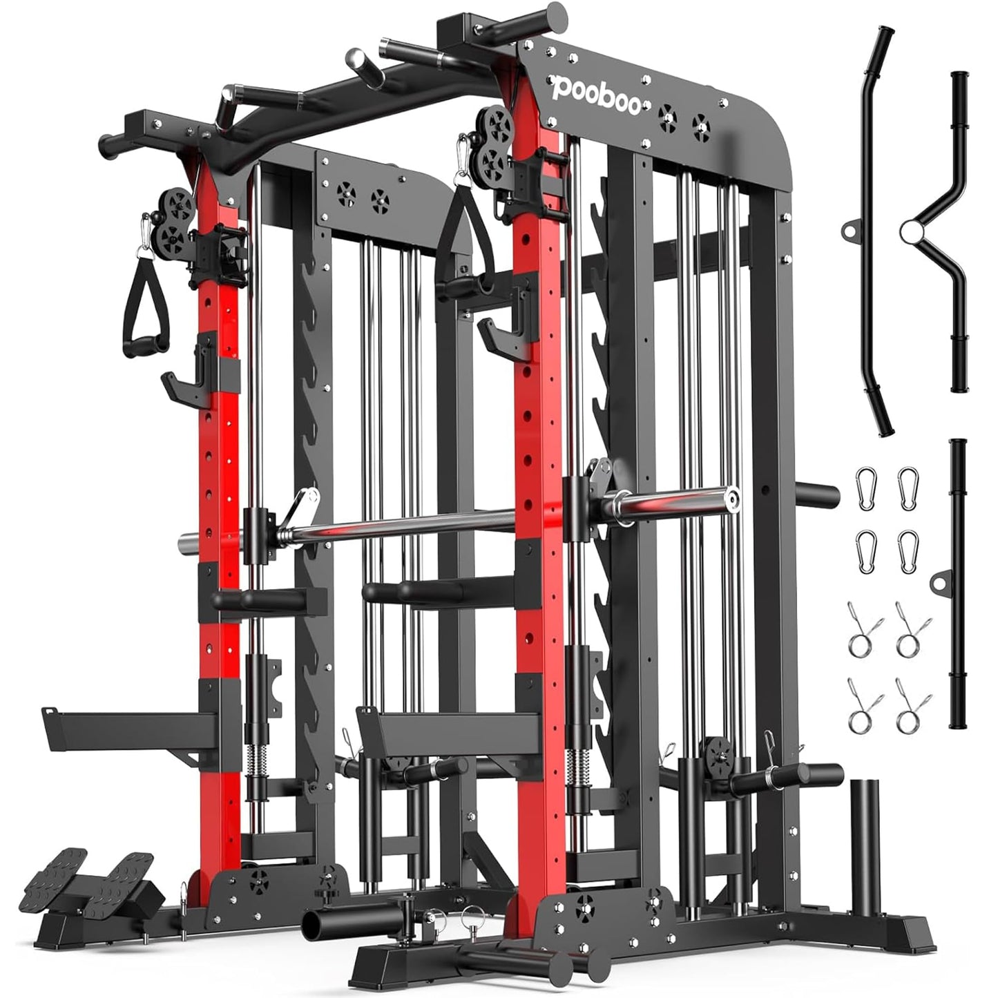 pooboo Multi-Functional Machine Power Cage, 2000LB Squat Rack, LAT-Pull Down System, Dual Pulley Cable Crossover System, Home Gym Workout Machine with Strength Training Attachments (P43)