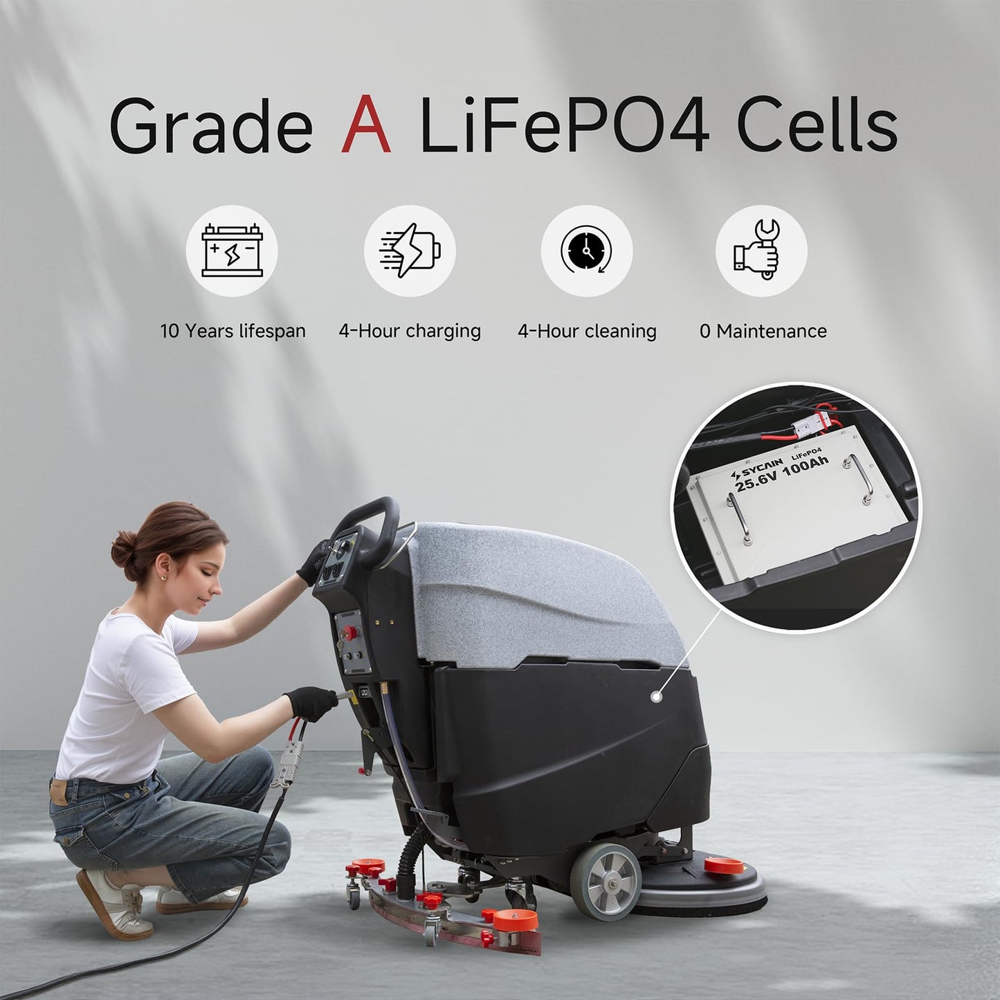 AIOLITH AF2217 Self-Propelled Auto Floor Scrubber with Traction Drive, 22" Path, 17-Gal Tank, Up to 38,000 ft²/h, Lithium Battery for Warehouses, Schools, Hospitals, Airports