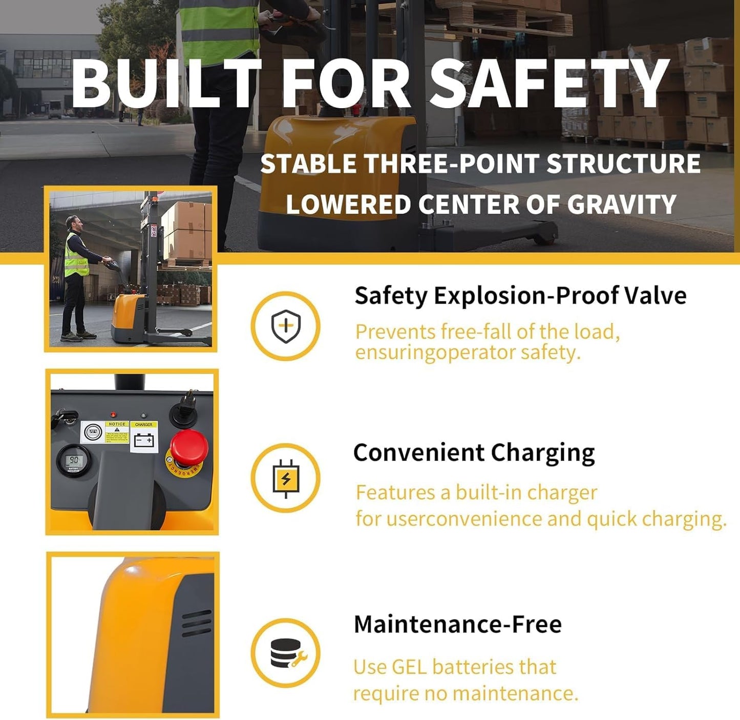 Full Electric Pallet Stacker, Heavy-Duty Forklifts with Straddle Leg and Adjustable Forks for Efficient Warehouse Operations, Pallet Lifts Stackers Built-in Charger-138