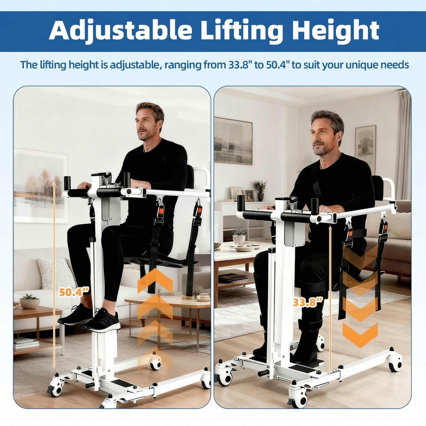 Electric Patient Lift Transfer Chair for Home Use, Portable Lift Transfer Chair for Elderly & Disabled, 330 lbs Capacity, Adjustable Height & Width, Foldable Electric Transfer Lift for Bed, Sofa & Car